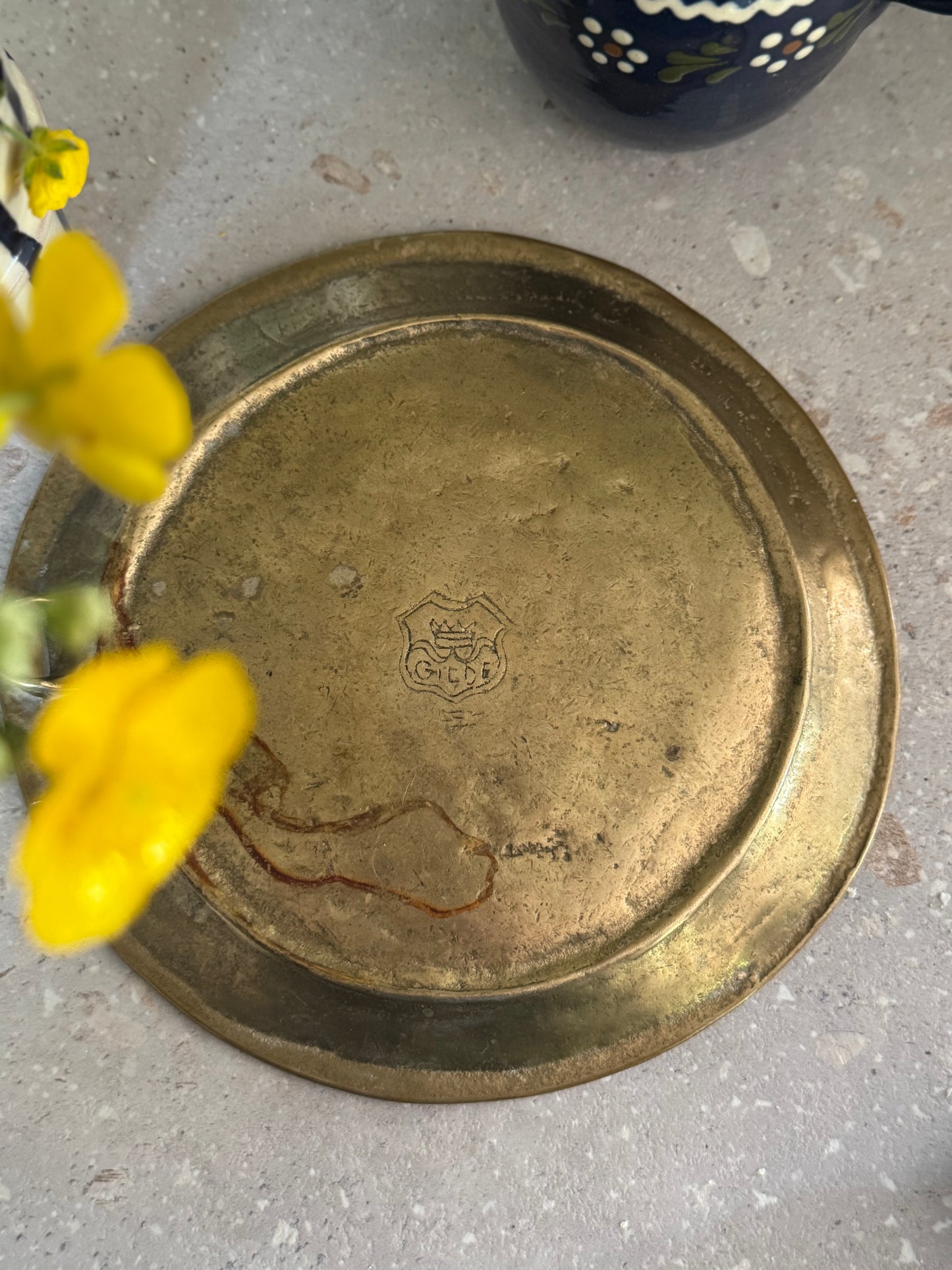 Vintage Handmade Solid Brass Wall Plate – Wildflower Motif by GILDE, West Germany