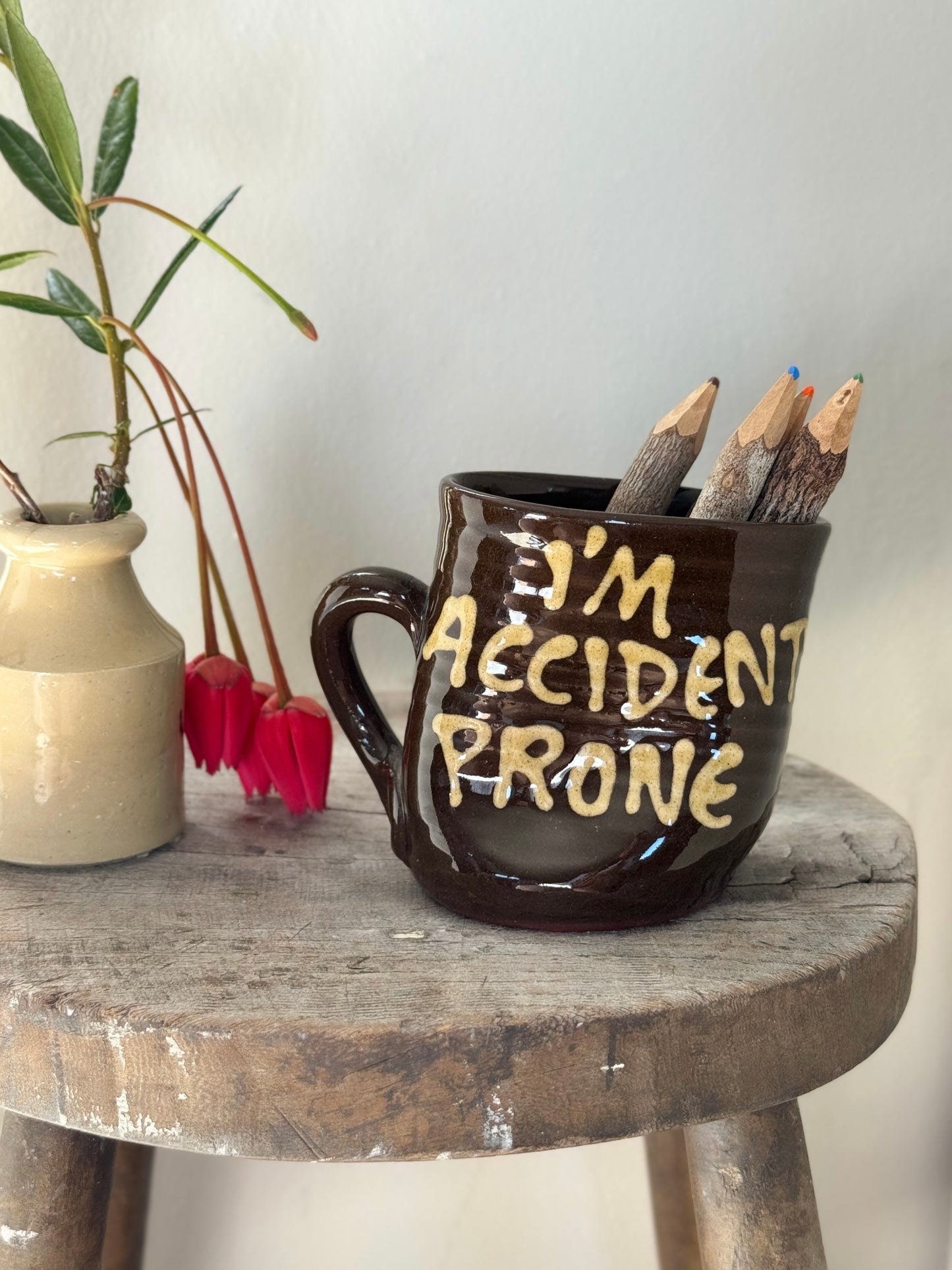 Vintage Chesterton Oxon Slipware Mug - “I’m Accident Prone”