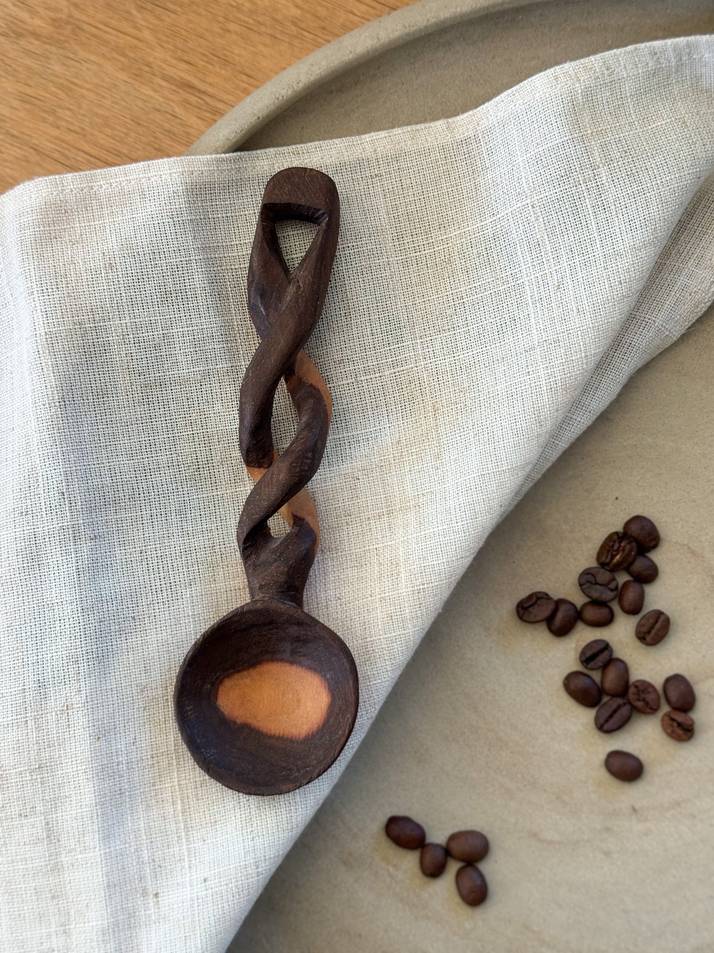 Hand-Carved Twisted Handle Coffee Scoop