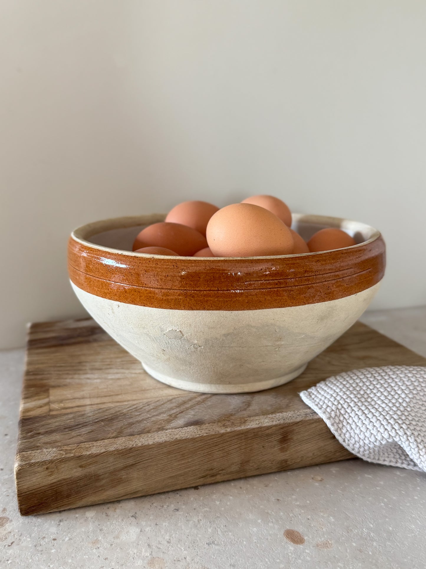 Vintage French Mixing Bowl with Glazed Banding