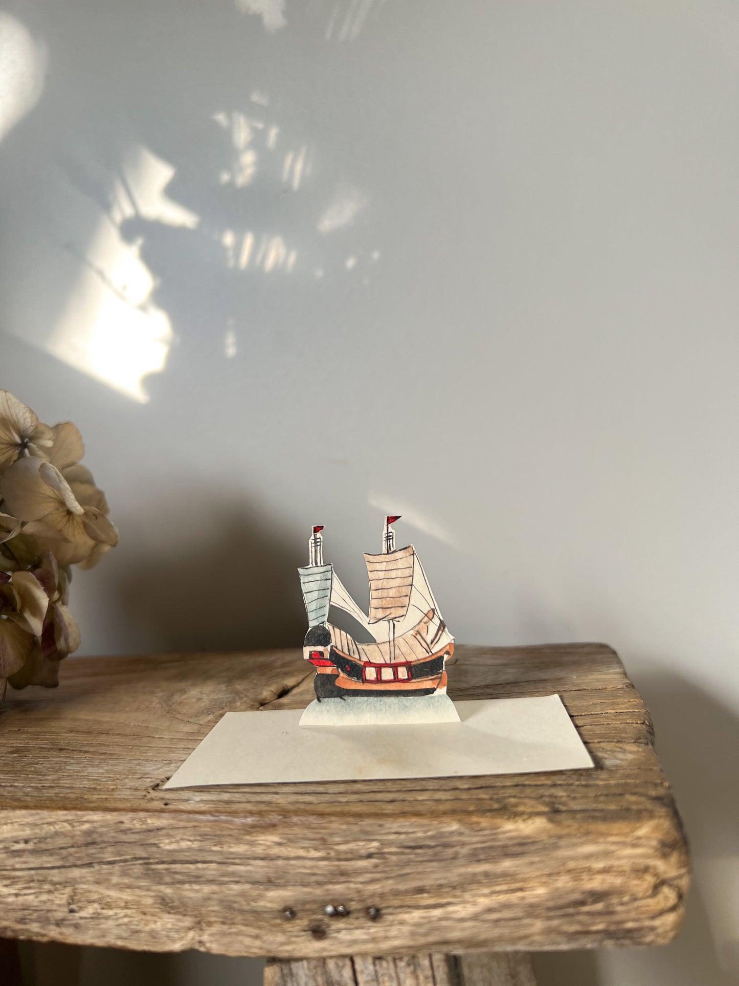 Vintage 1940s Hand-Painted Watercolour Miniature Paper Ships