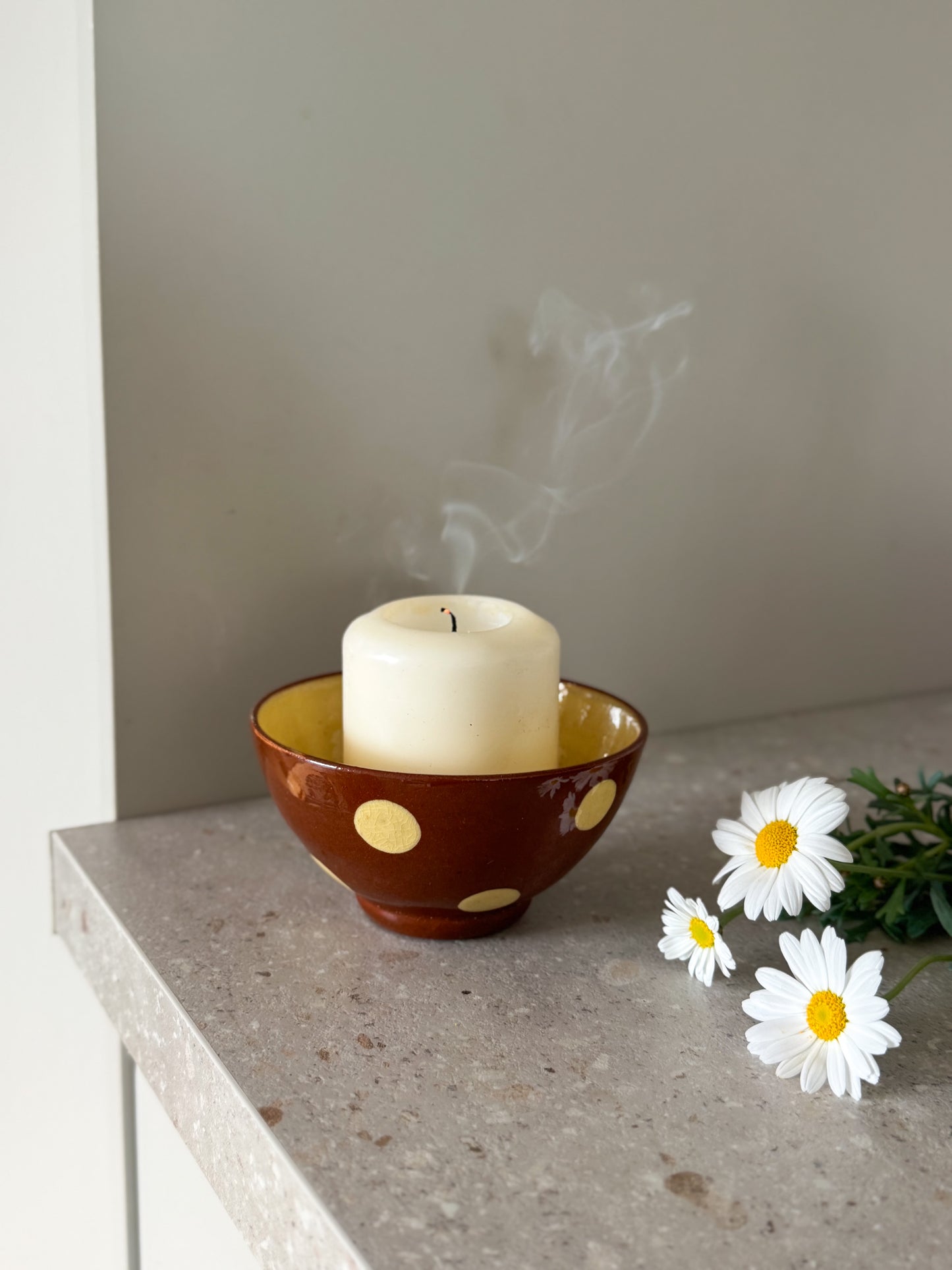 20th Century Hungarian Glazed Terracotta Polka Dot Bowl