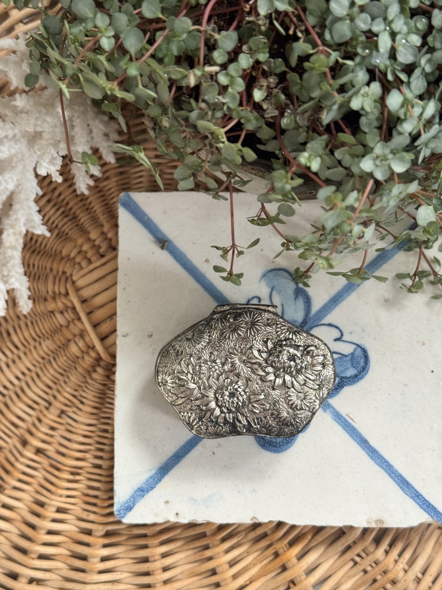 Vintage Silver-Plated Sunflower Trinket Box • Miniature Floral Keepsake