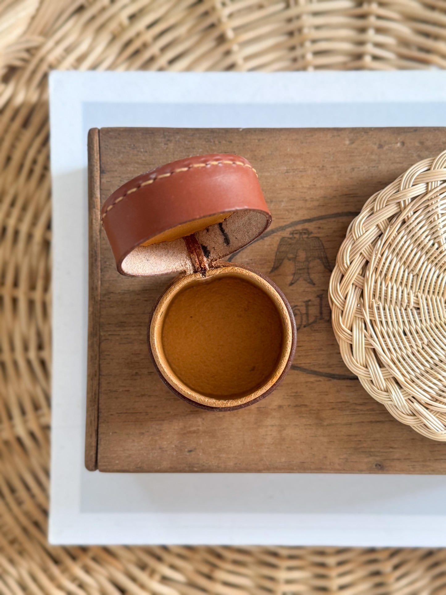 Vintage Brown Leather Studs Box