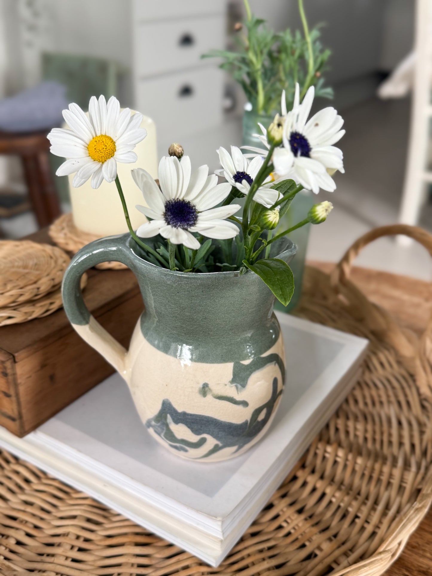 Vintage Studio Pottery Blue & Green Marbled Glaze Jug