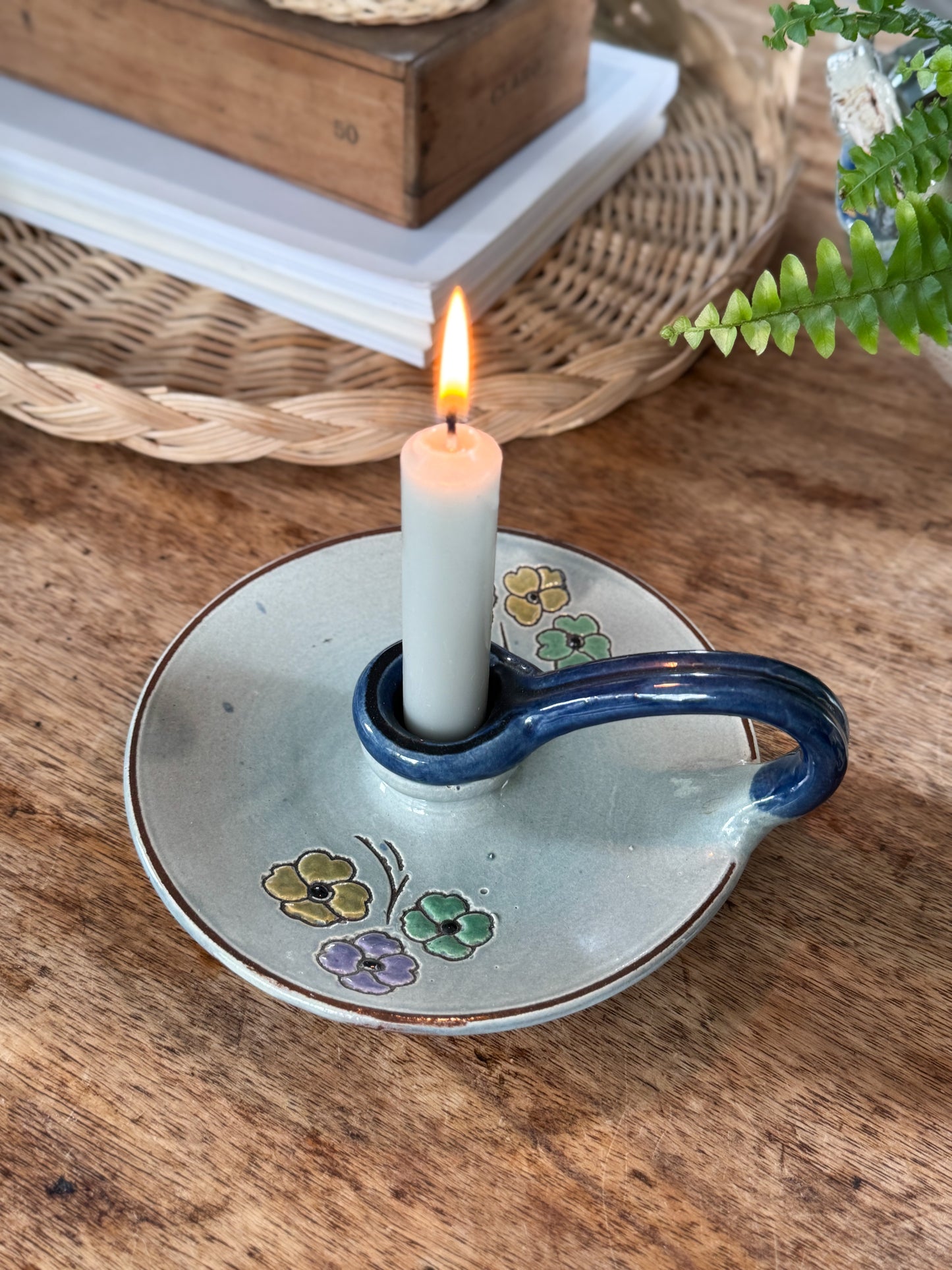 Vintage Large Studio Pottery Floral Chamberstick