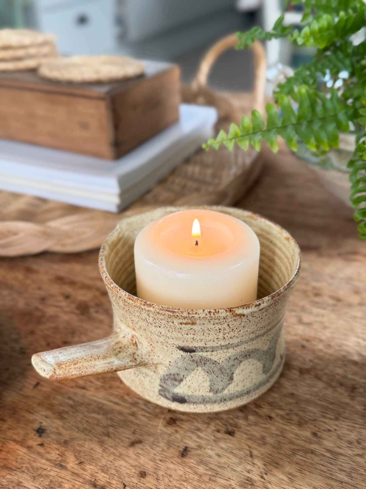 Vintage Studio Pottery Large Handled Milk Jug — Candle Holder