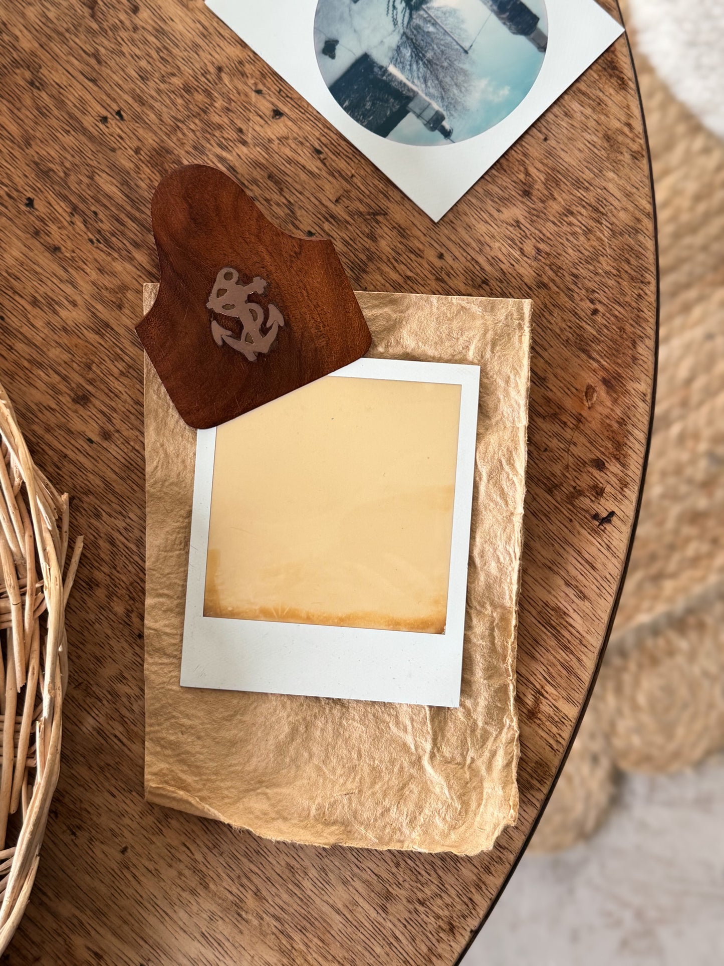 Vintage Wood & Brass Inlaid Anchor Letter Clip