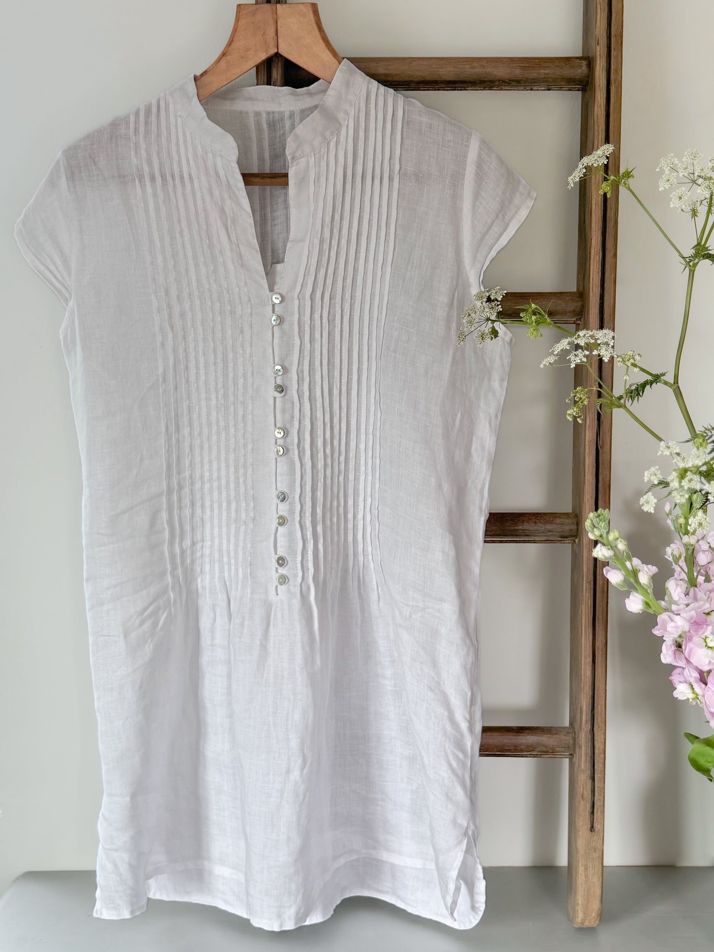 Vintage Saverino Milo White Linen Tunic, Size 46 (UK 14) - 100% Linen, Made in Italy