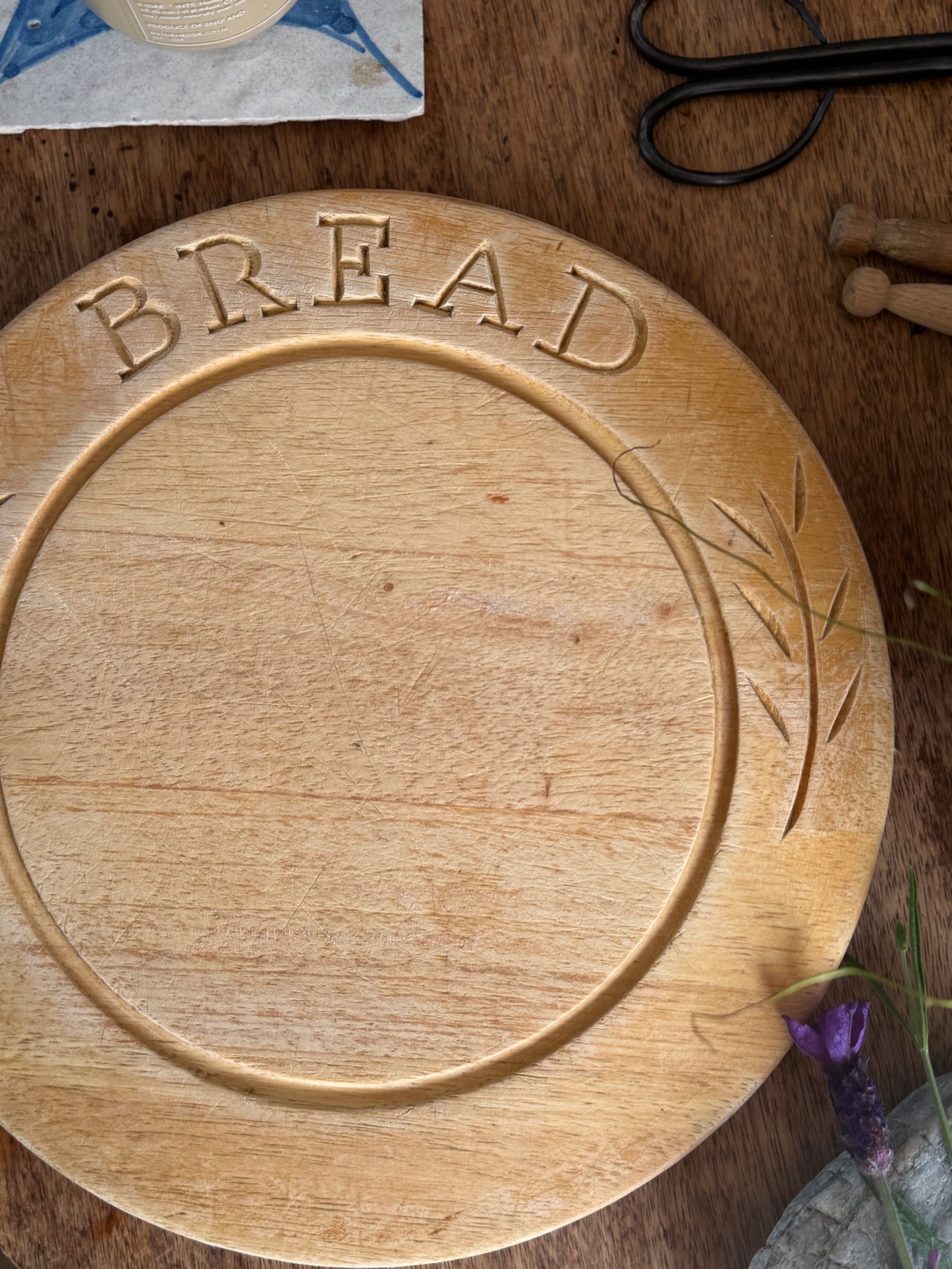 Vintage Hand-Carved Wooden Bread Board