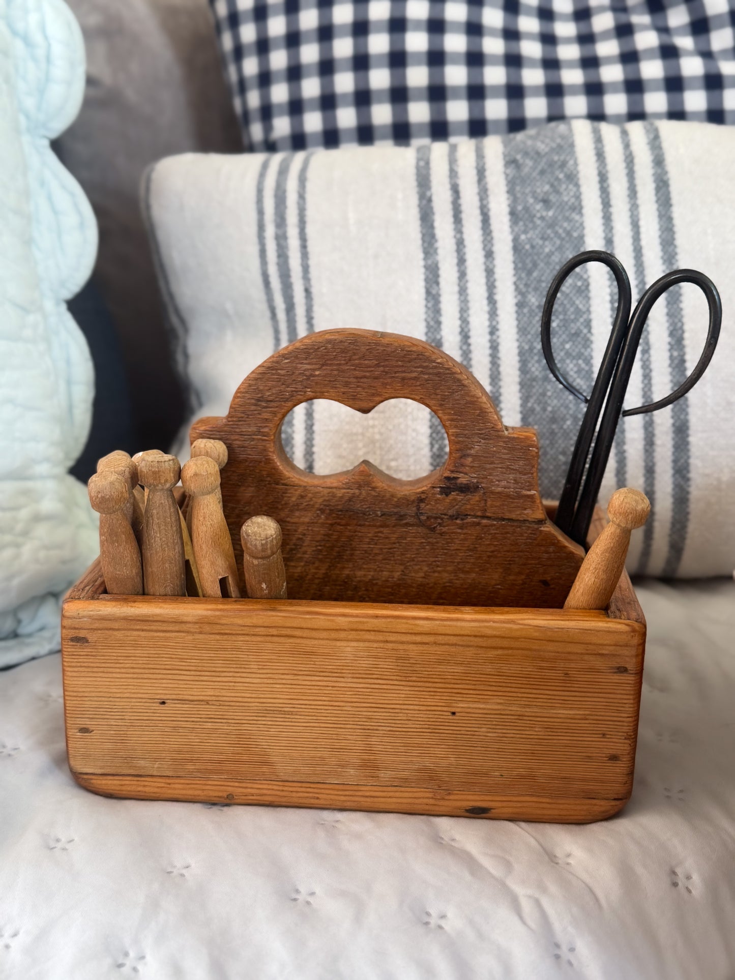Handmade Vintage Wooden Trug with Scalloped Handle