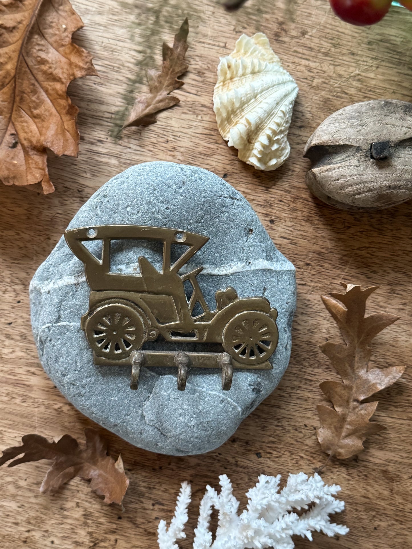 Vintage Solid Brass Car Key Hook - Early Motoring Design