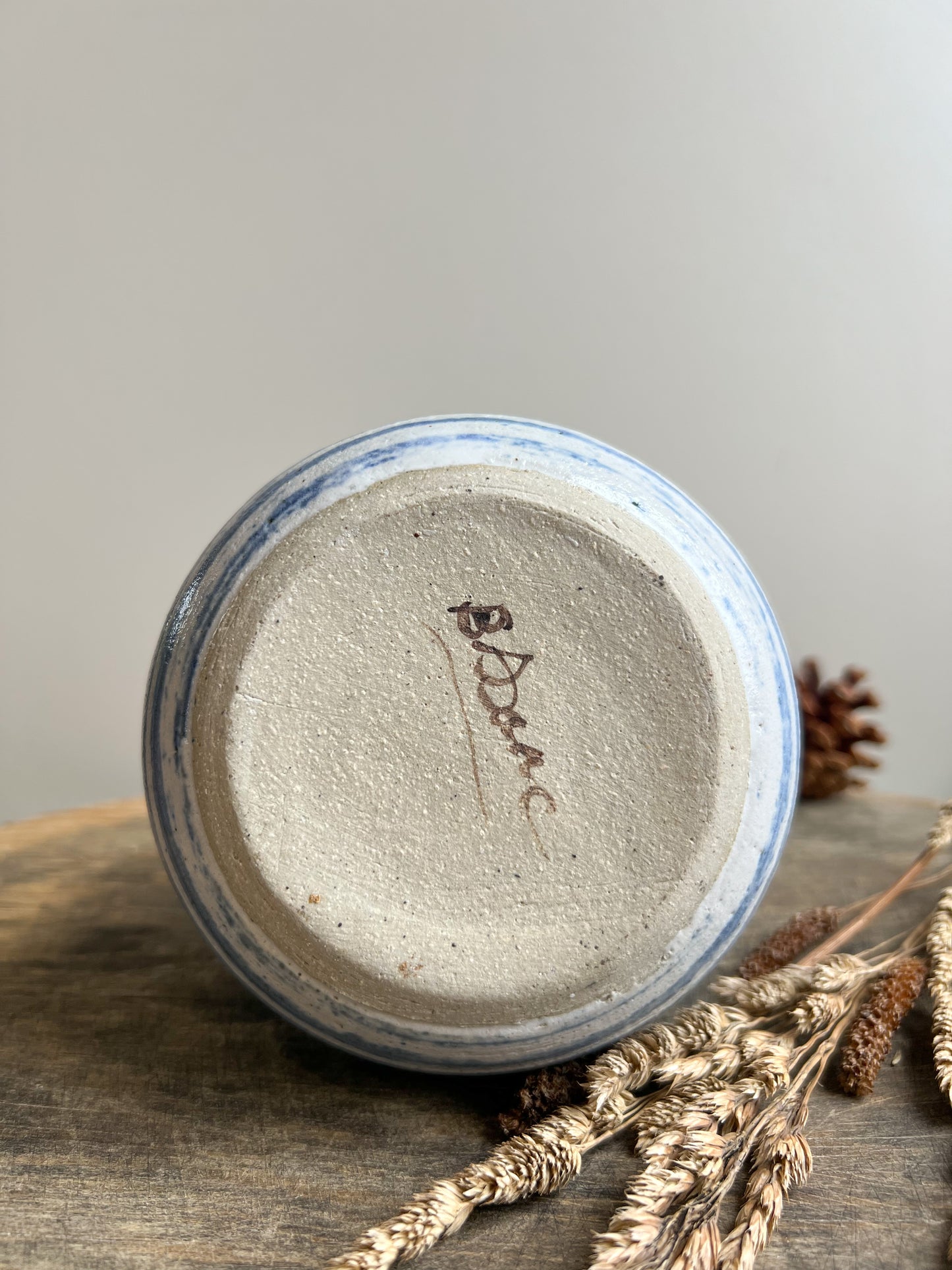 Blue Striped Studio Pottery Vase