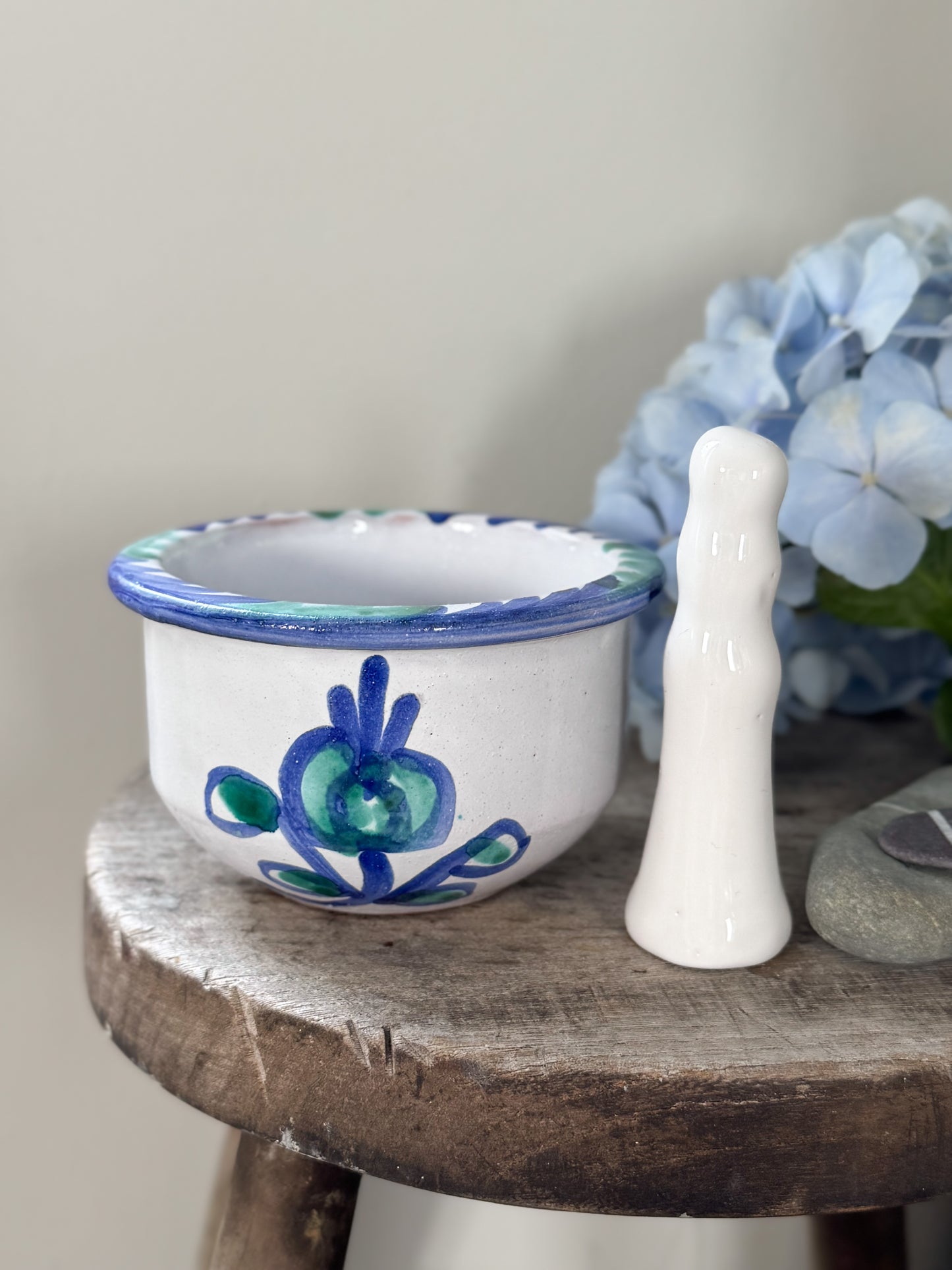Vintage Fajalauza Granada Pottery Pestle & Mortar