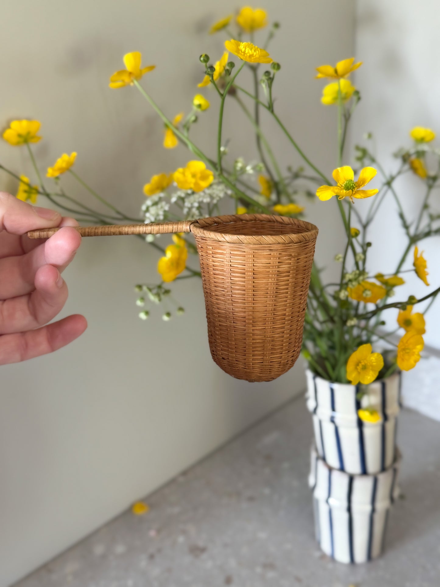 Vintage Miniature Handwoven Basket Scoop with Long Handle