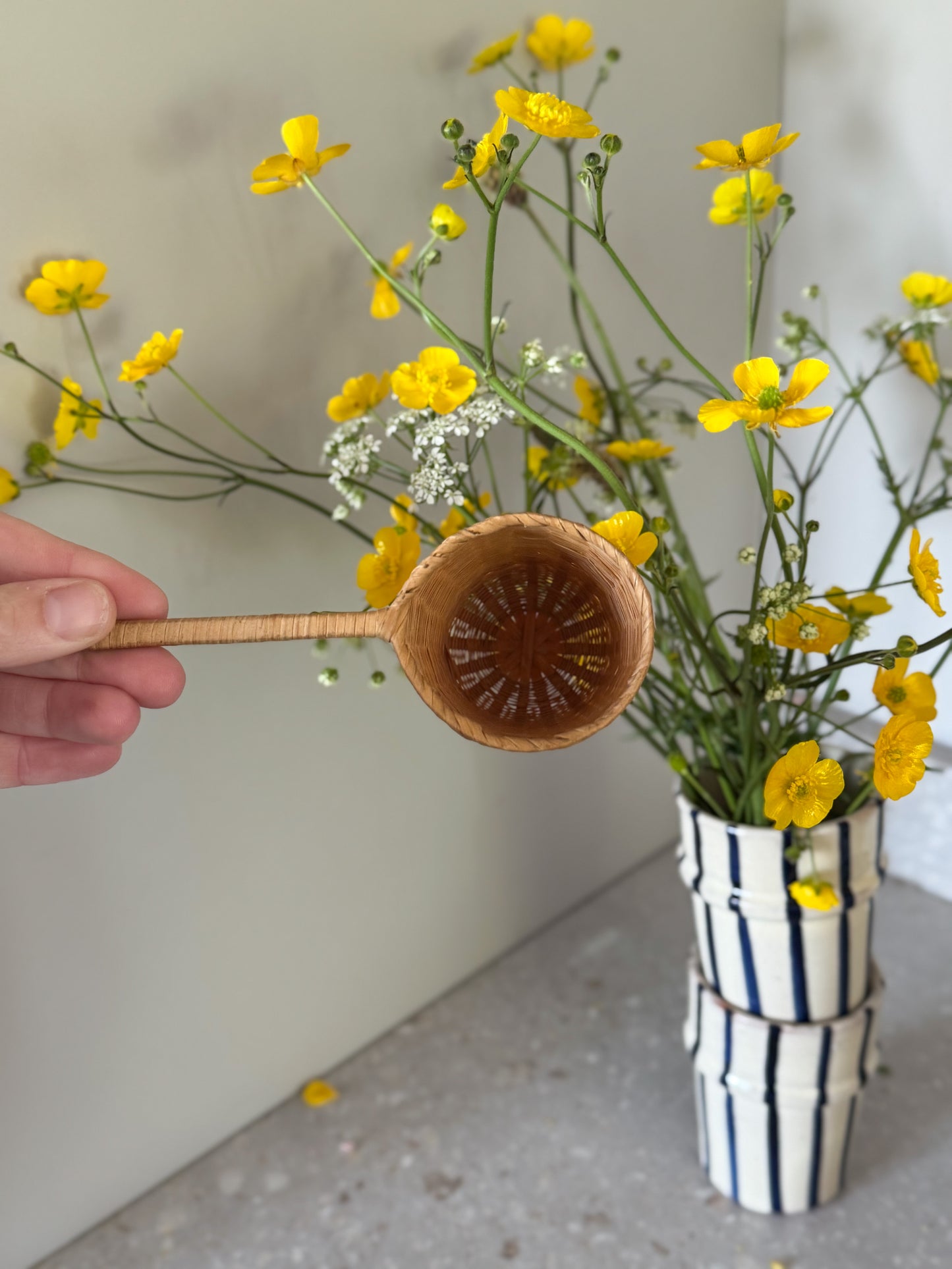 Vintage Miniature Handwoven Basket Scoop with Long Handle