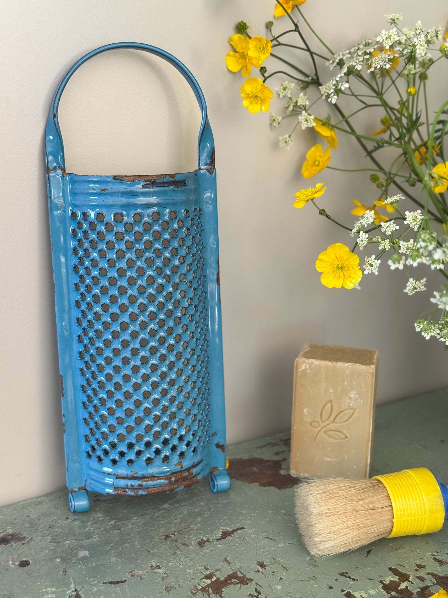 Vintage German Enamel Grater – Bright Blue (c.1950s, Sourced in Prenzlauer Berg)