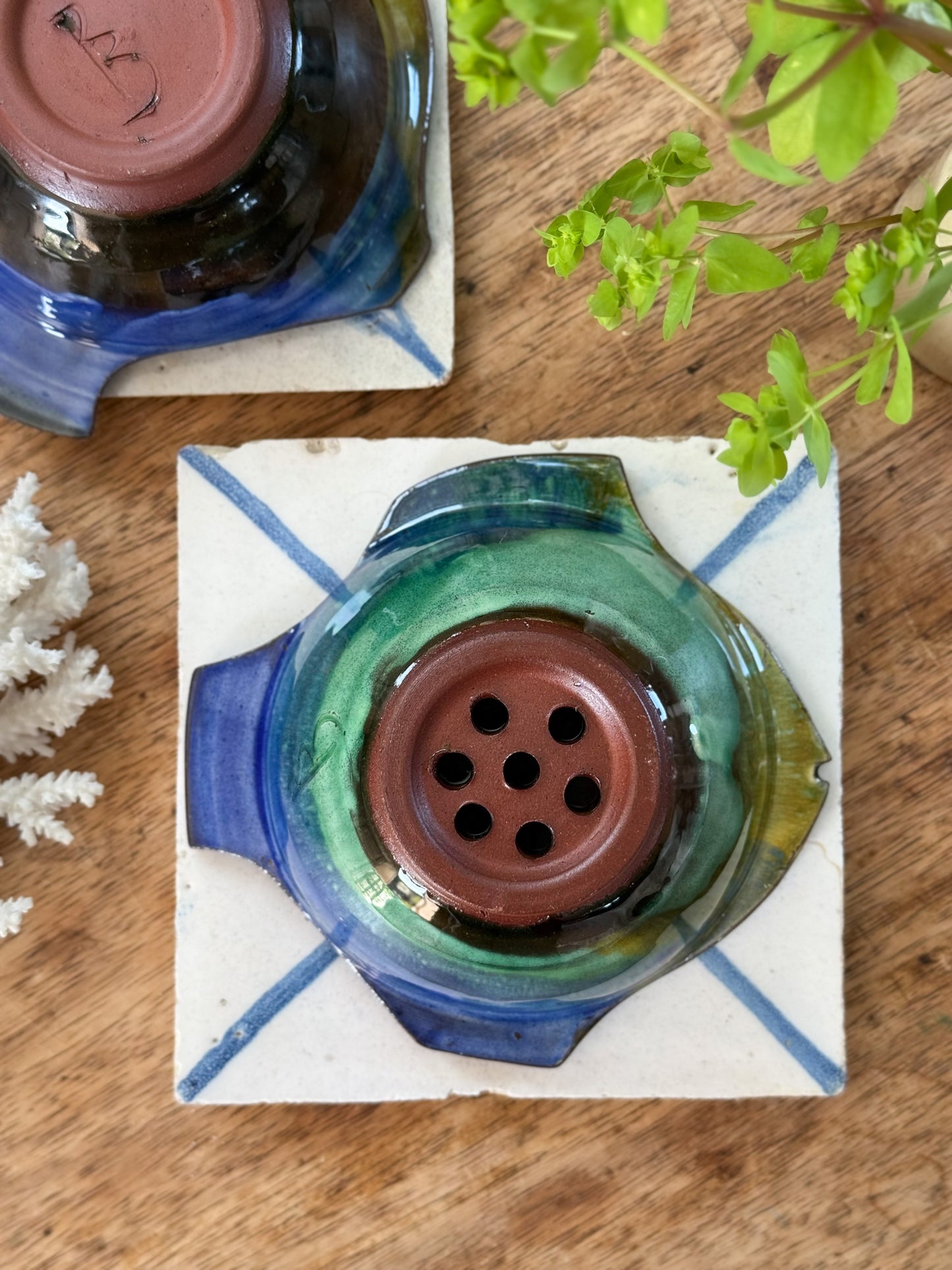 Vintage Studio Pottery Fish Soap Dish / Strainer – Two Piece