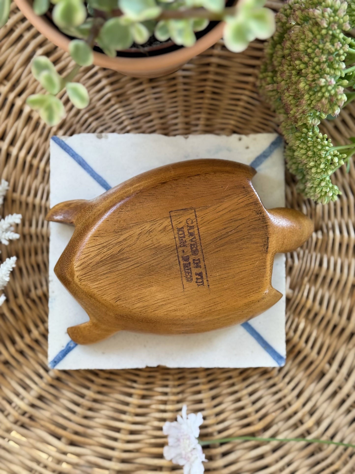 Vintage Midcentury Hand-Carved Wooden Turtle Bowl (Fiji)