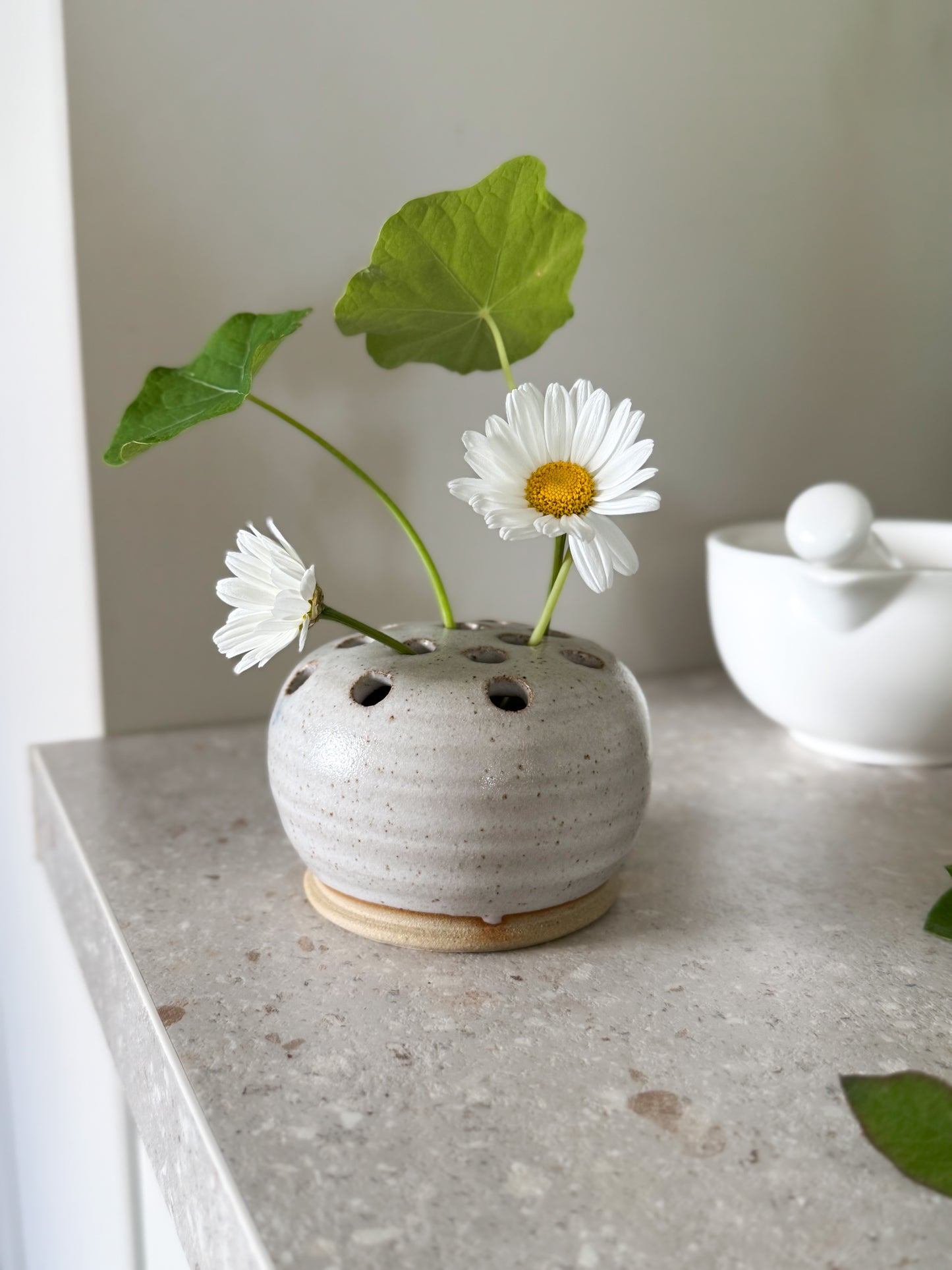 Studio Pottery Speckled Glaze Flower Frog