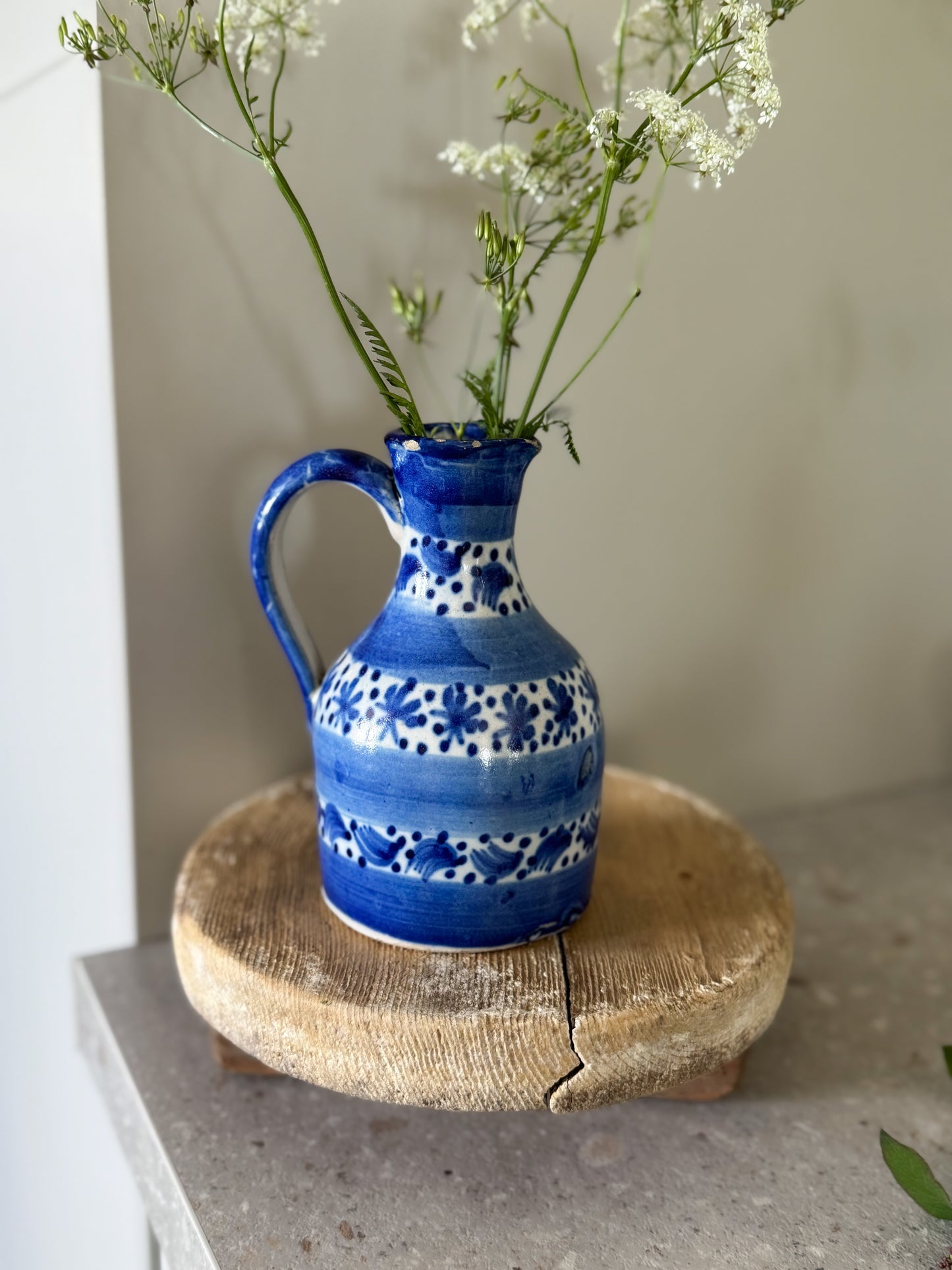 Vintage Hand-Painted Blue & White Studio Pottery Jug