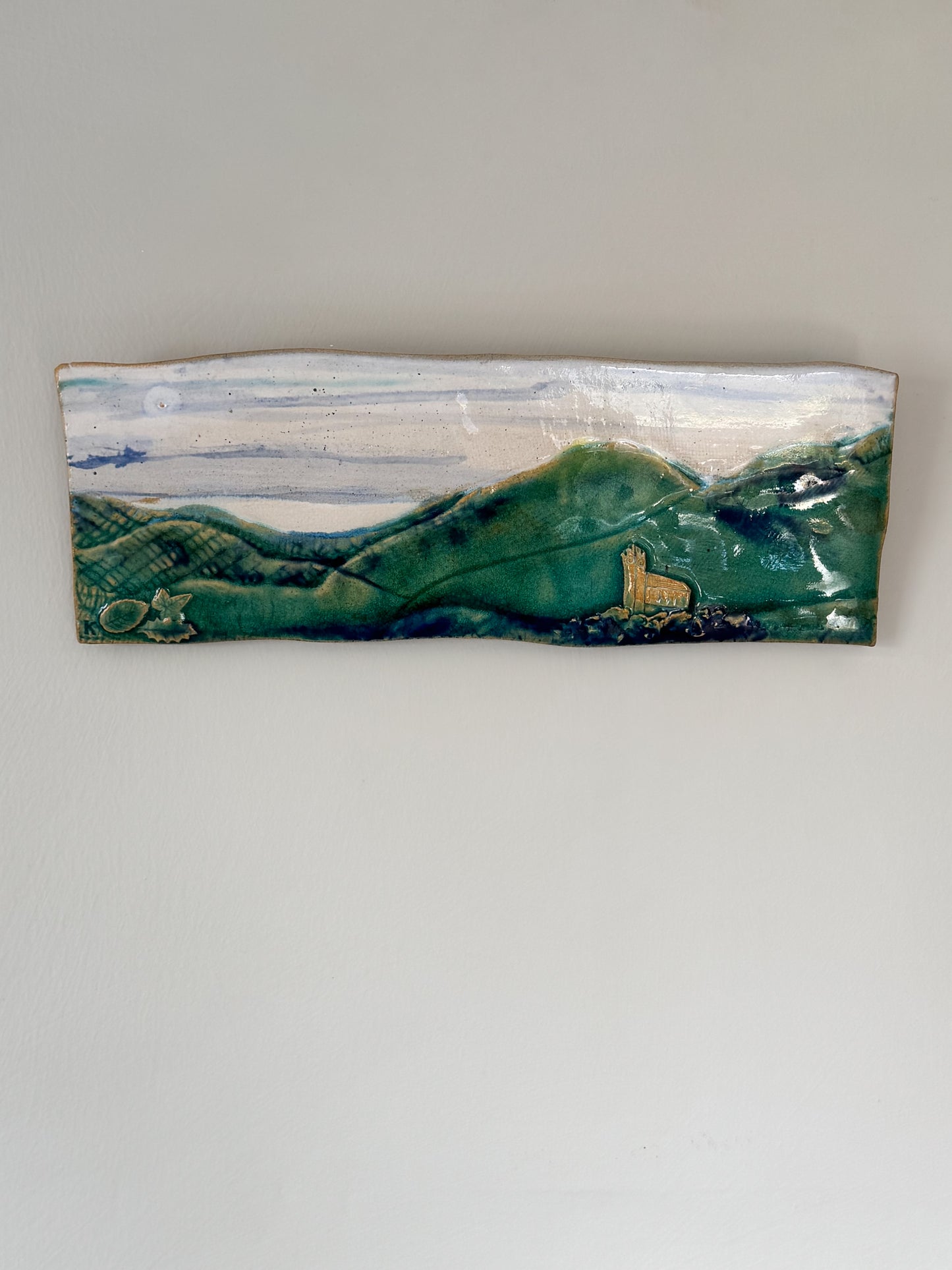 Rare Studio Pottery Landscape Tile / Wall Plaque by Kelbrook Pottery