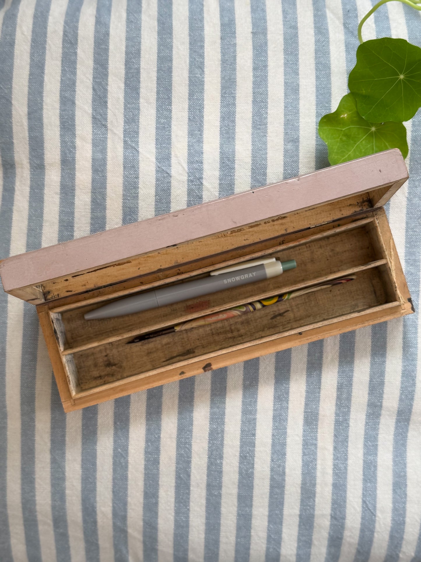 Vintage Hand-Painted Folk Art Wooden Pencil Case – Child’s Keepsake Box