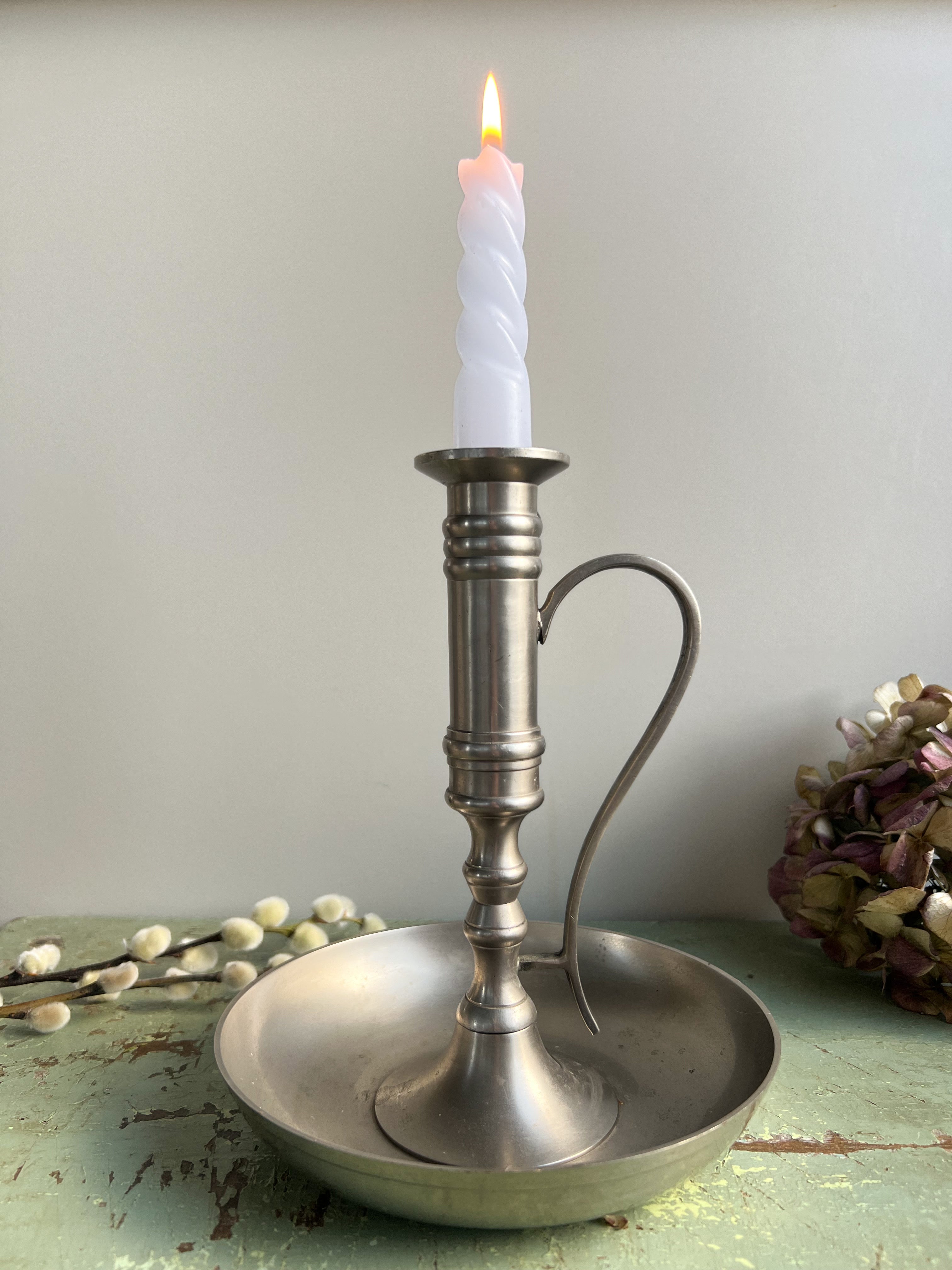 Leaf Chamberstick Candle Holder - Antique Zinc