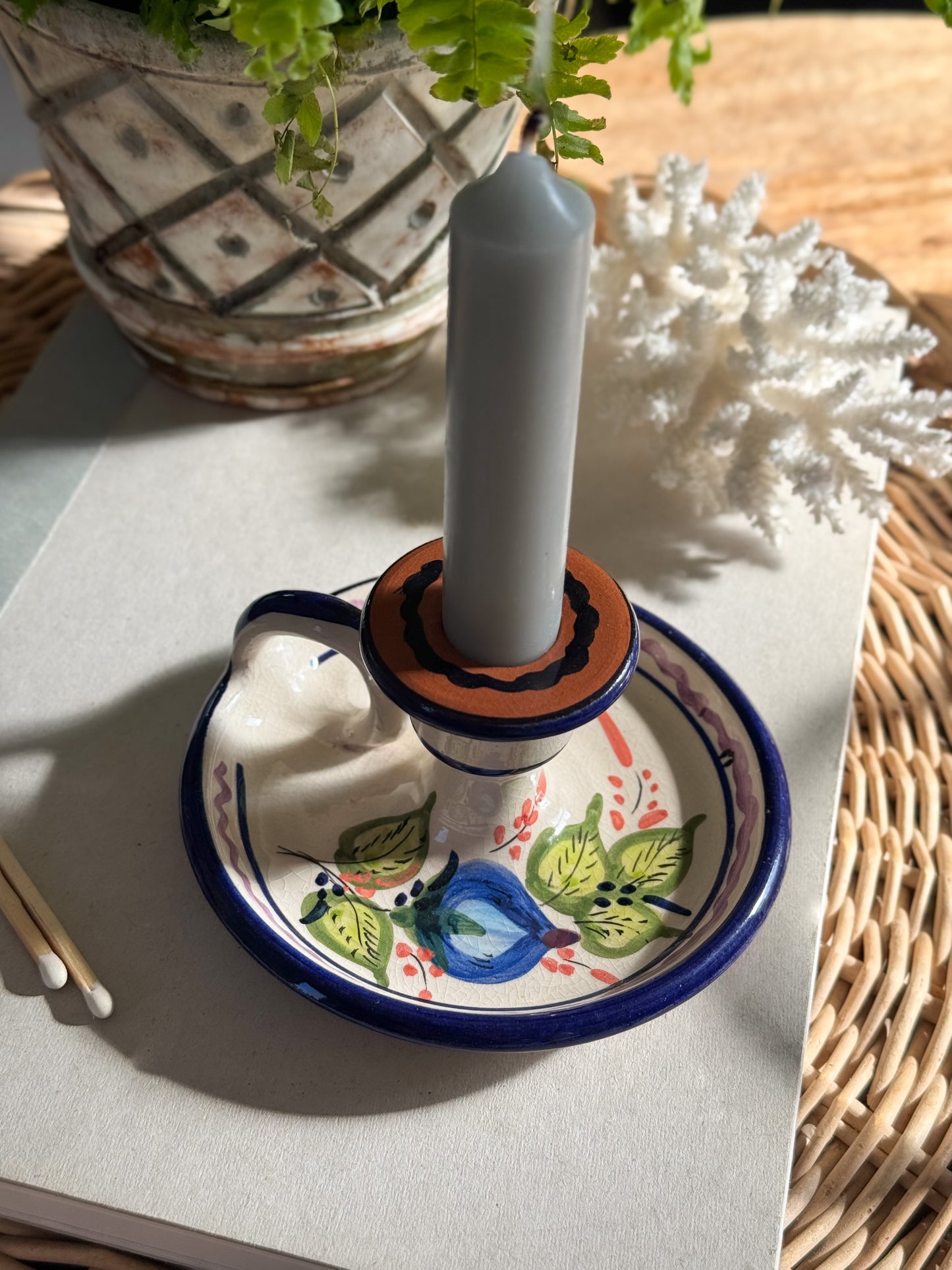 Vintage Handmade Vintage Glazed Terracotta Chamberstick
