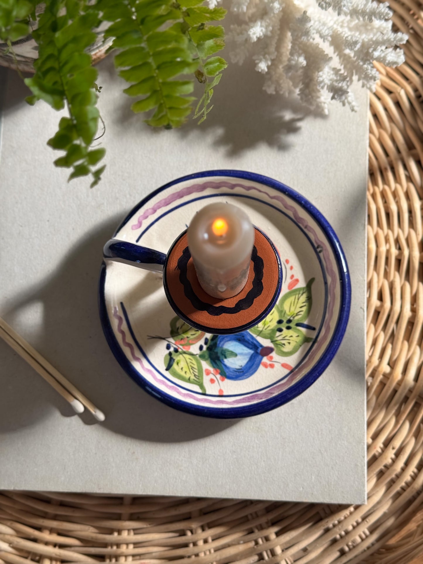 Vintage Handmade Vintage Glazed Terracotta Chamberstick