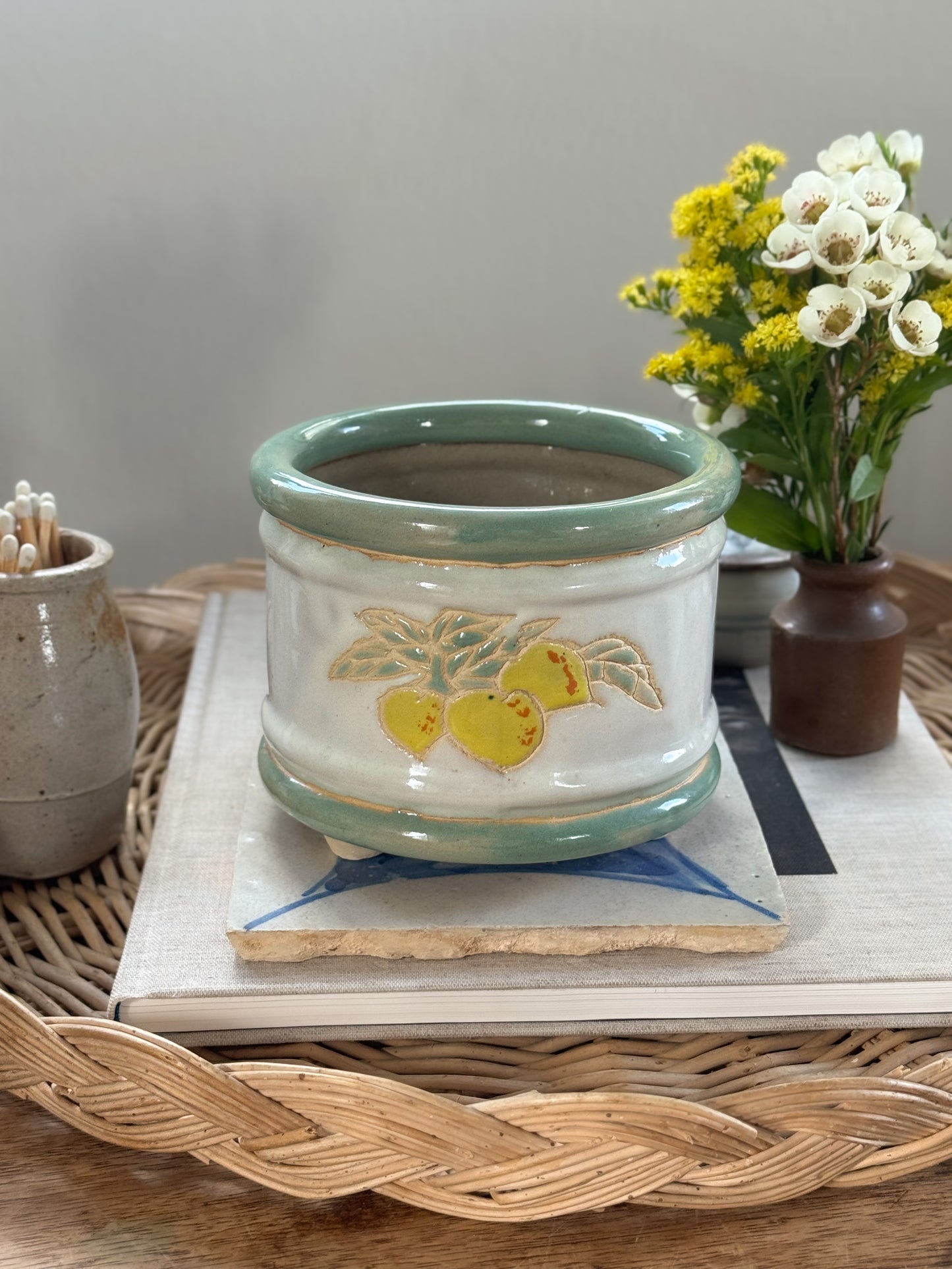Vintage Studio Pottery ‘Lemons’ Footed Planter