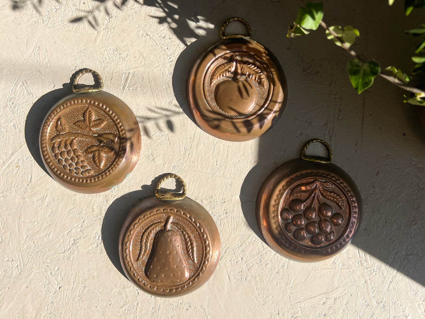 Rustic Copper & Brass Jelly Moulds • Fruit Designs • Set of 4