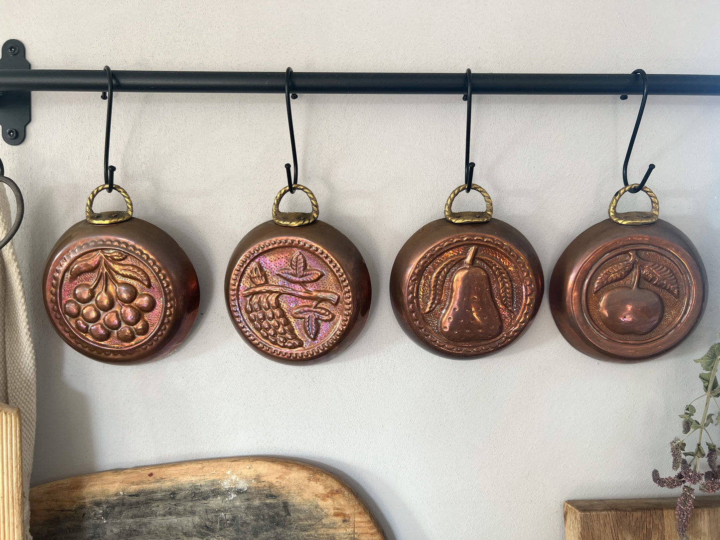 Rustic Copper & Brass Jelly Moulds • Fruit Designs • Set of 4