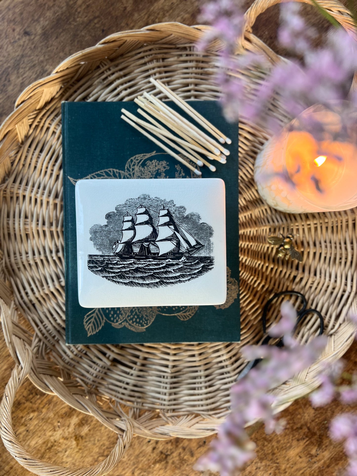 Midcentury Portmeirion Sailing Ships Ceramic Trinket Box
