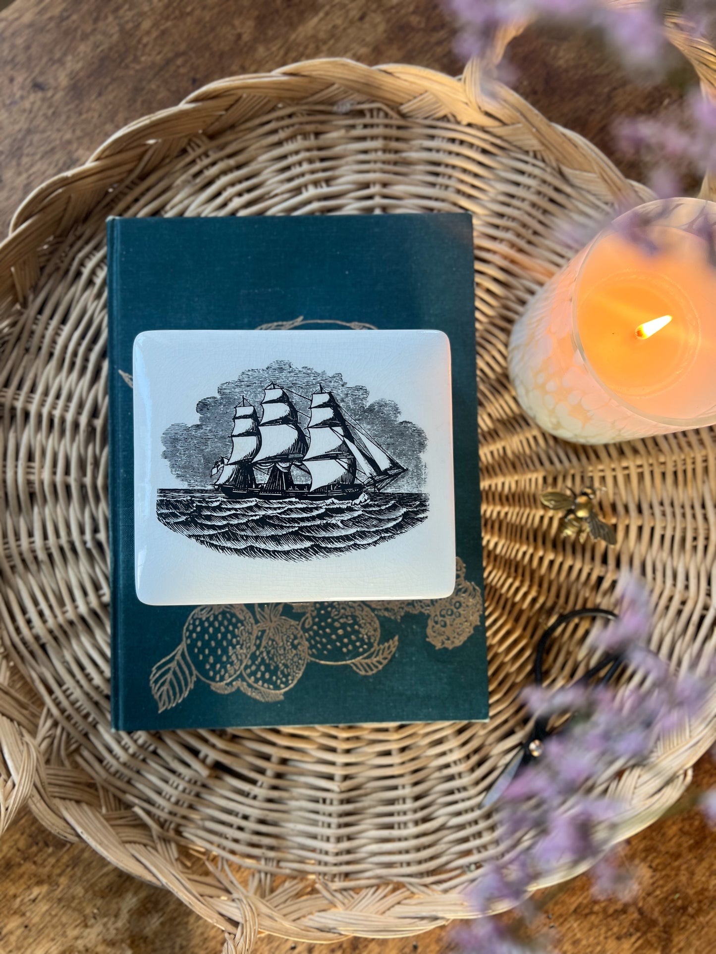 Midcentury Portmeirion Sailing Ships Ceramic Trinket Box