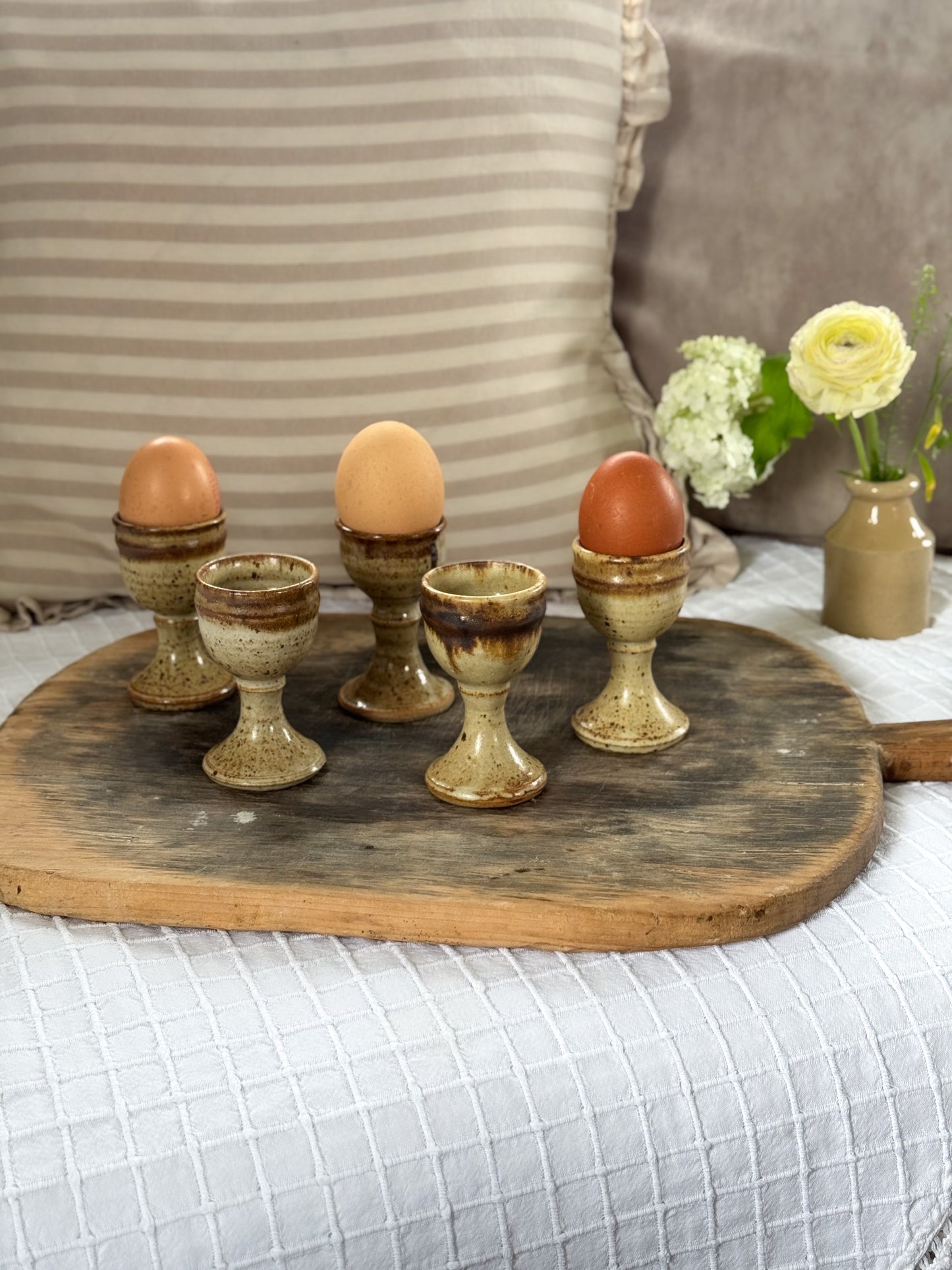 Vintage Studio Pottery Salt Glazed Egg Cups • Set of 5