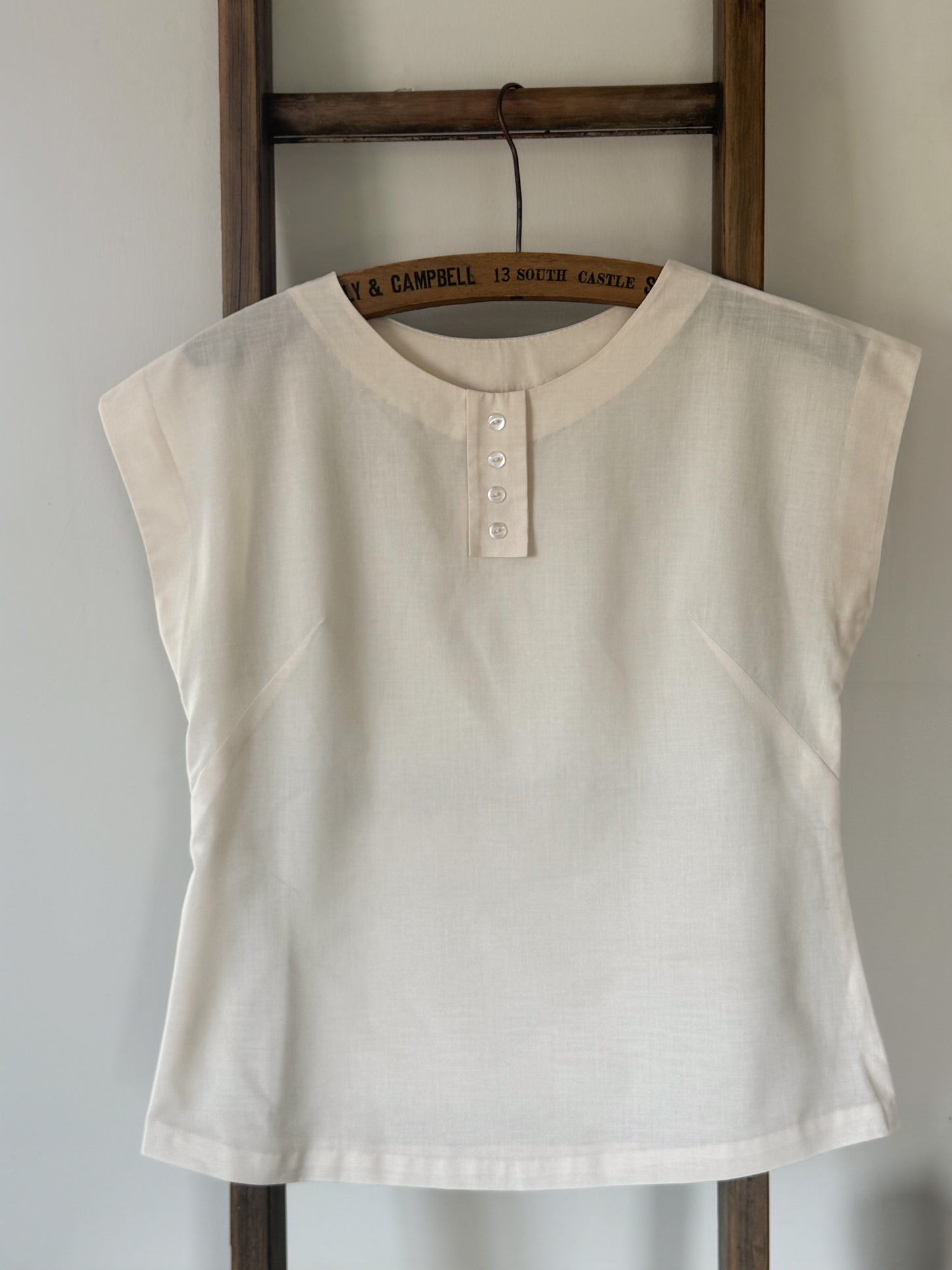 Vintage Handmade Soft Cream Cotton Top, Size 8–10