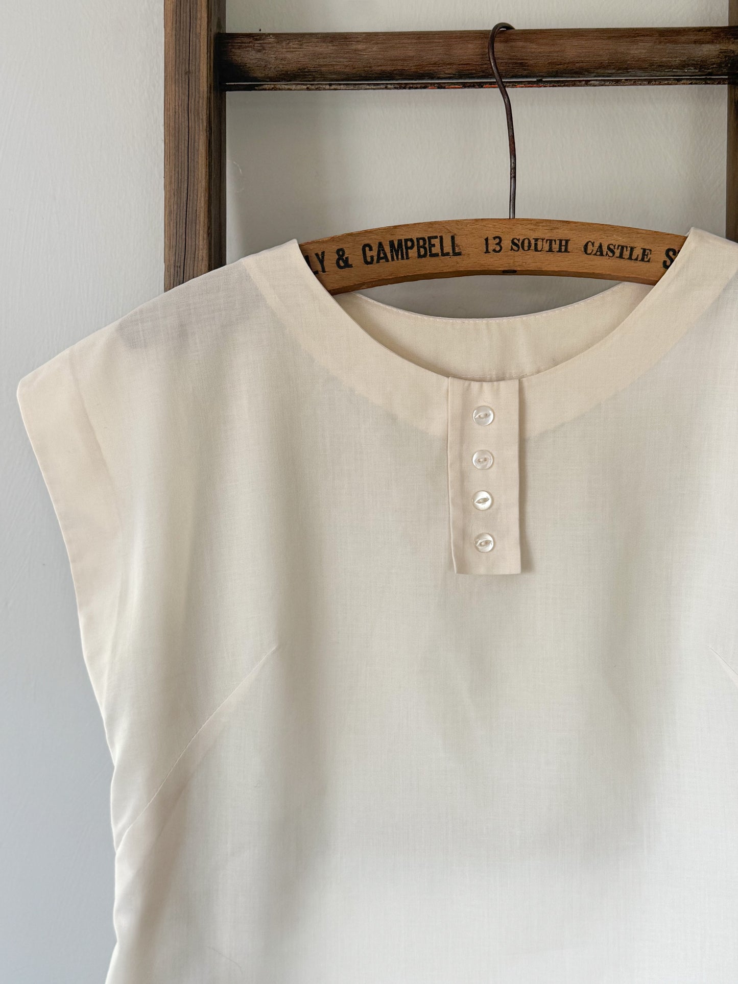 Vintage Handmade Soft Cream Cotton Top, Size 8–10