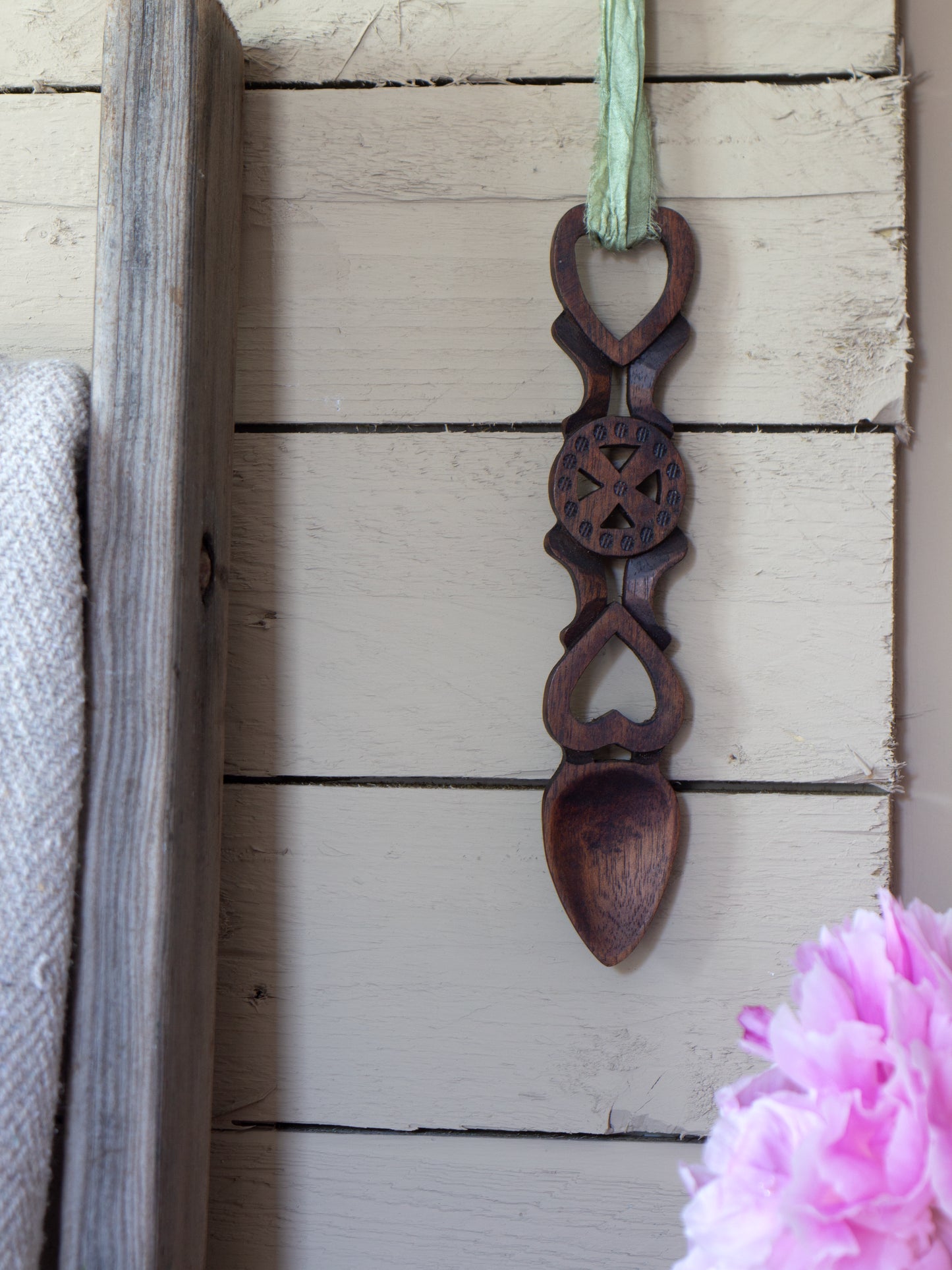Vintage Hand-Carved Welsh Love Spoon