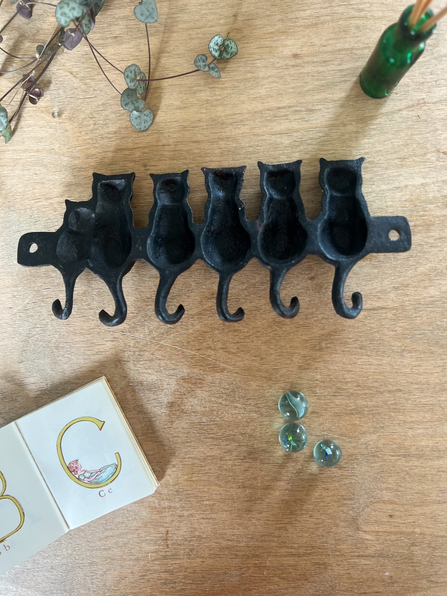 Vintage Cast Iron Black Cats Coat Hooks