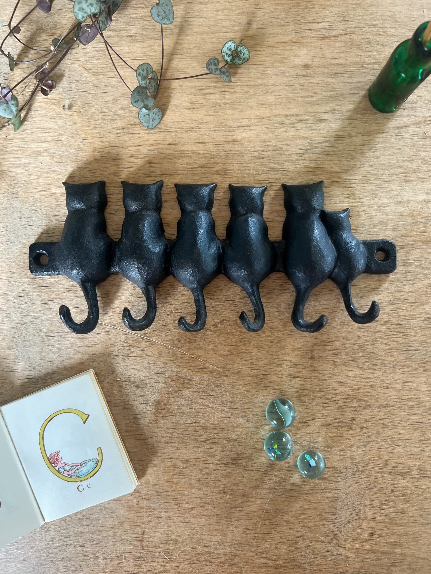 Vintage Cast Iron Black Cats Coat Hooks