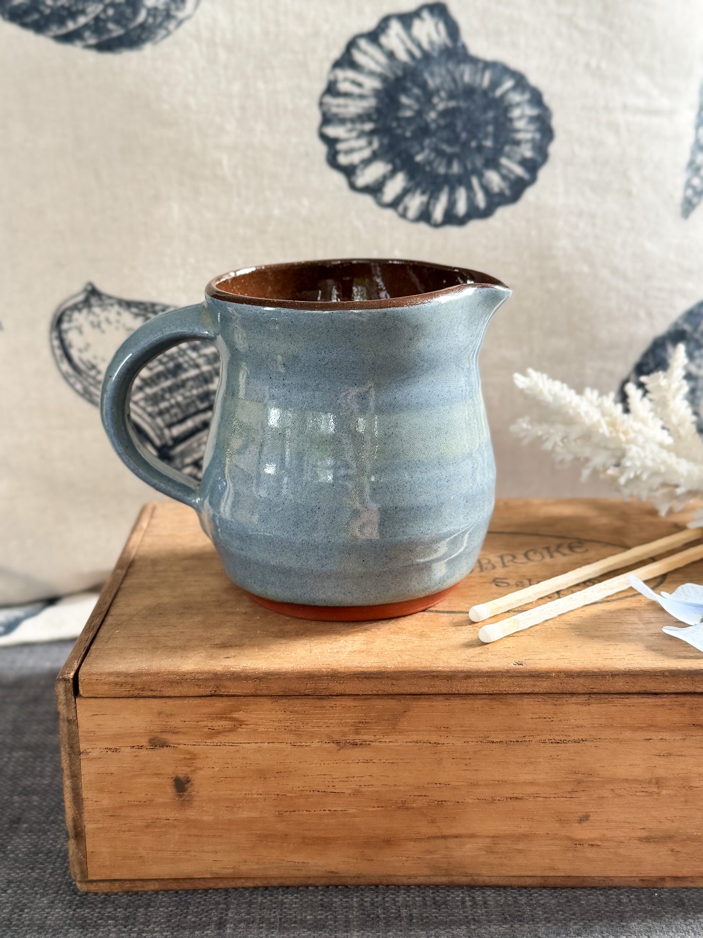 Vintage Welsh Studio Pottery Creamer by Tenby Pottery • 
Sea Blue & Green Glaze