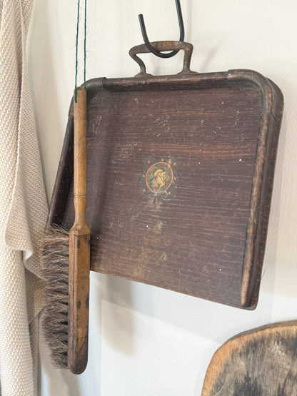 Antique Wooden Dust Pan & Brush With Rose Detail| Crumb Tray