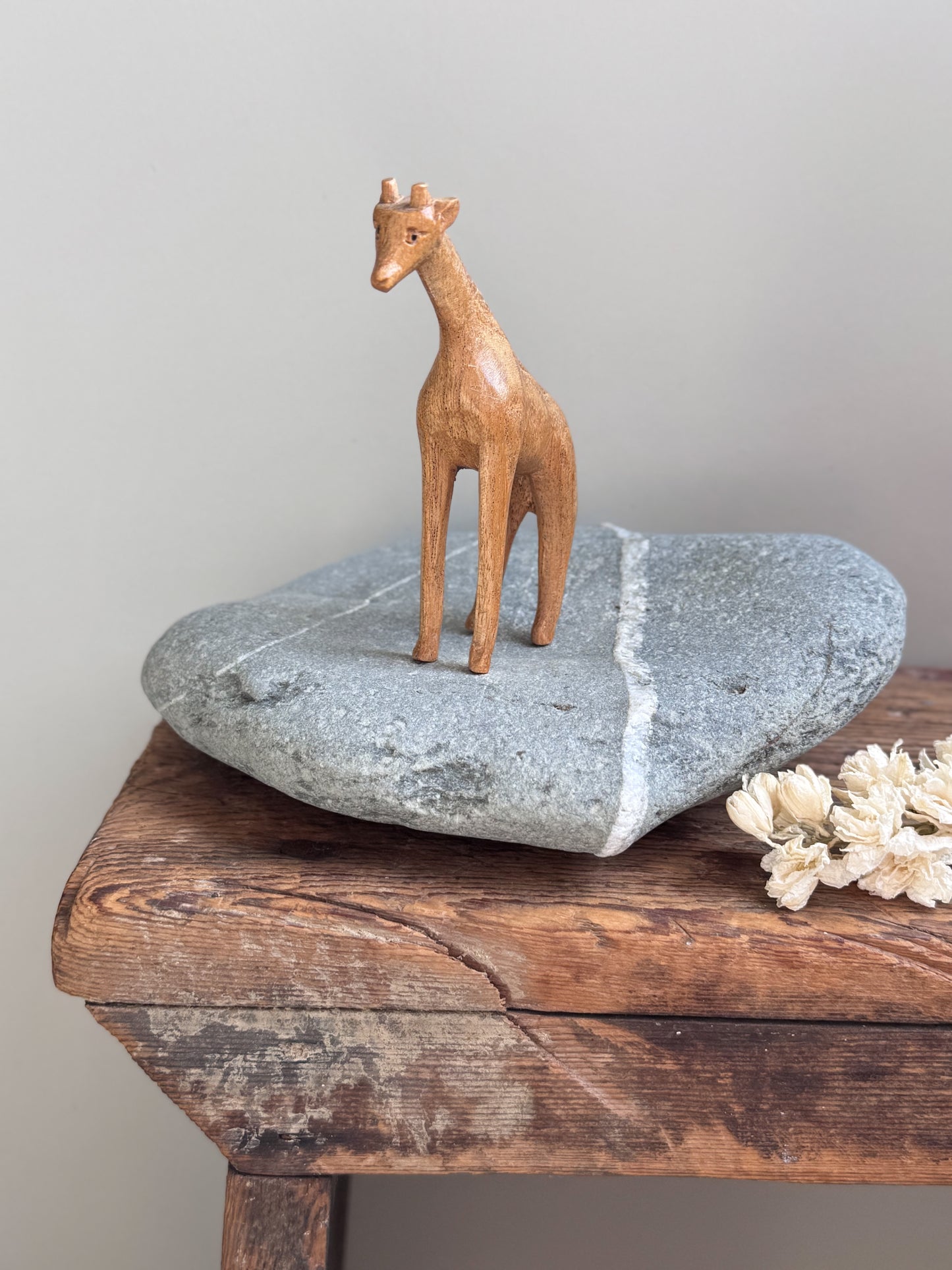Vintage Hand-Carved Wooden Giraffe Folk Art Figurine