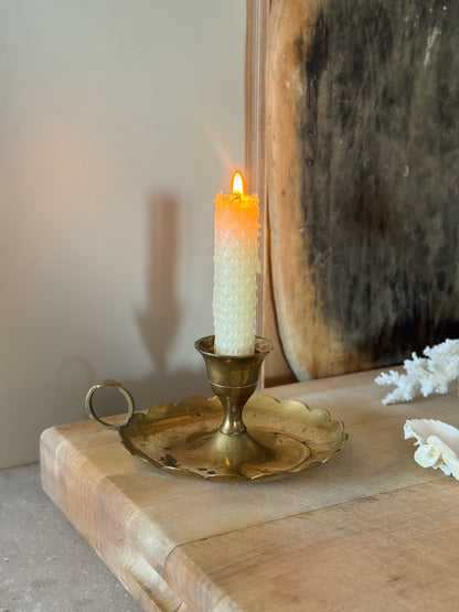 Vintage Solid Brass Scalloped Chamberstick with Patina