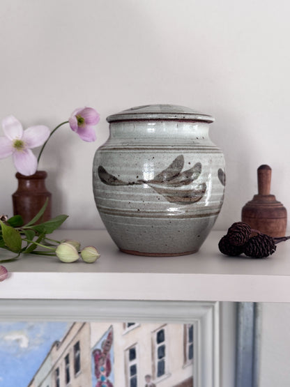 Vintage Studio Pottery Abstract Botanical Lidded Jar