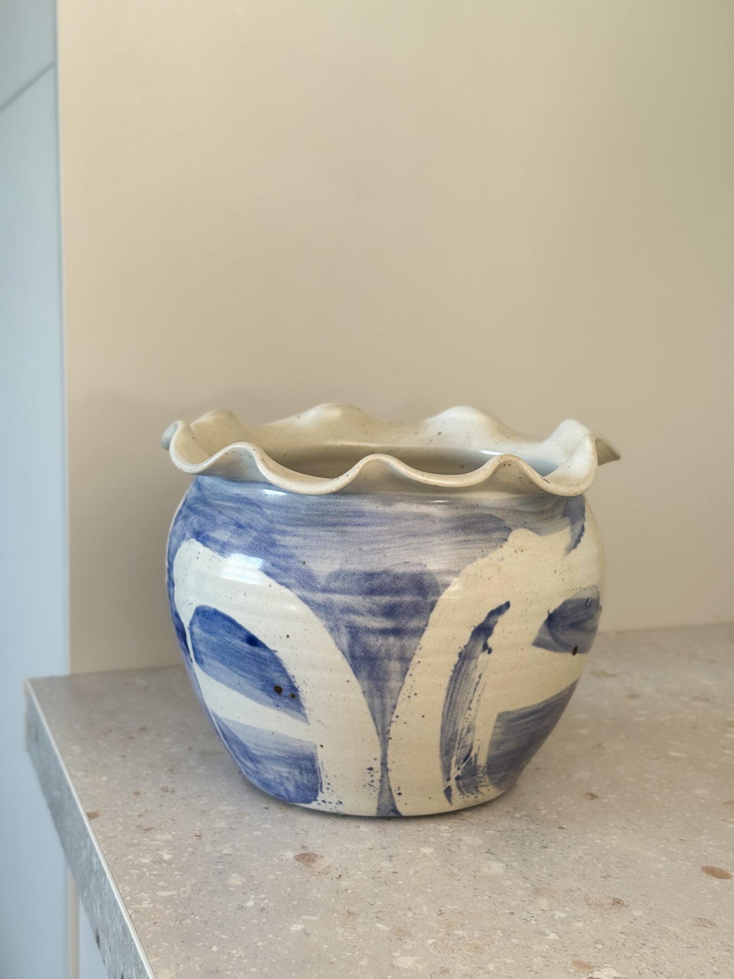 Rare Large Studio Pottery Scalloped Planter by Monkleigh Pottery, North Devon