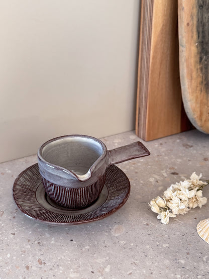 Vintage 1960s/70s Welsh Studio Pottery Sauce Jug & Saucer,
By Creigiau Pottery, Cardiff (Reg & Jean Southcliffe)