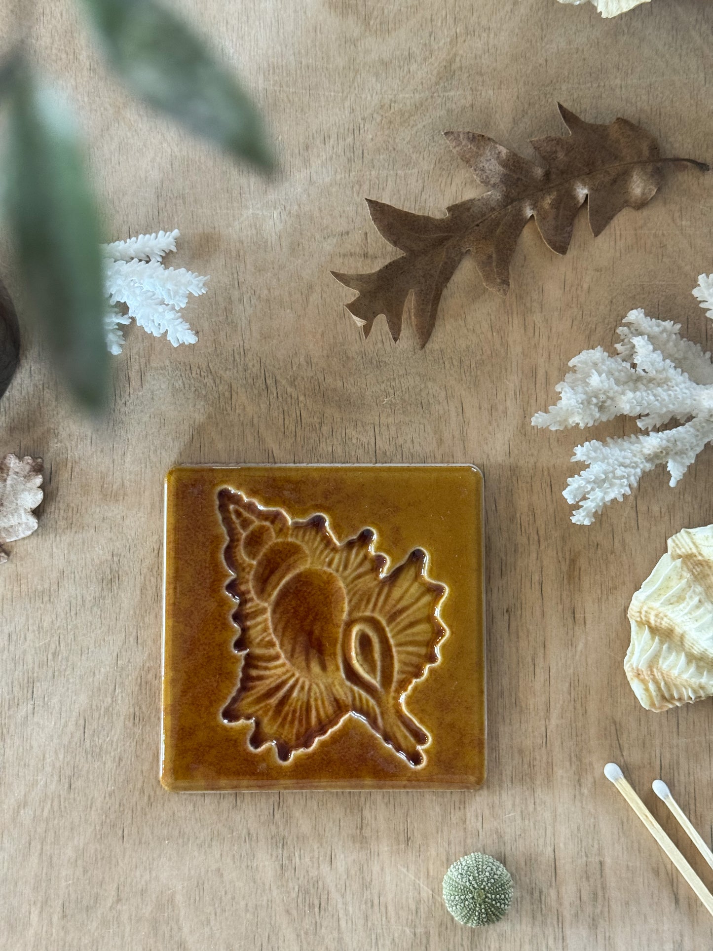 Vintage Midcentury Handmade Glazed Seashell Tiles - Multiple Options (Sold Individually) 10cm x 10cm