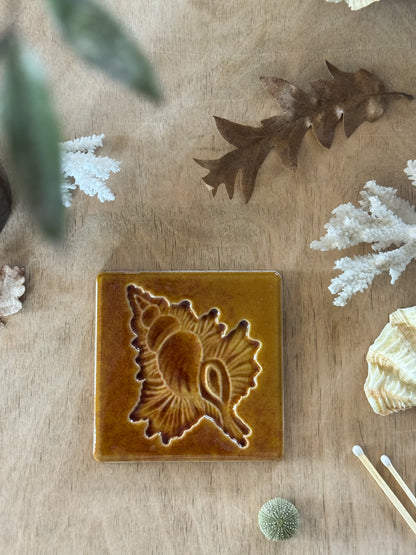 Vintage Midcentury Handmade Glazed Seashell Tiles - Multiple Options (Sold Individually) 10cm x 10cm